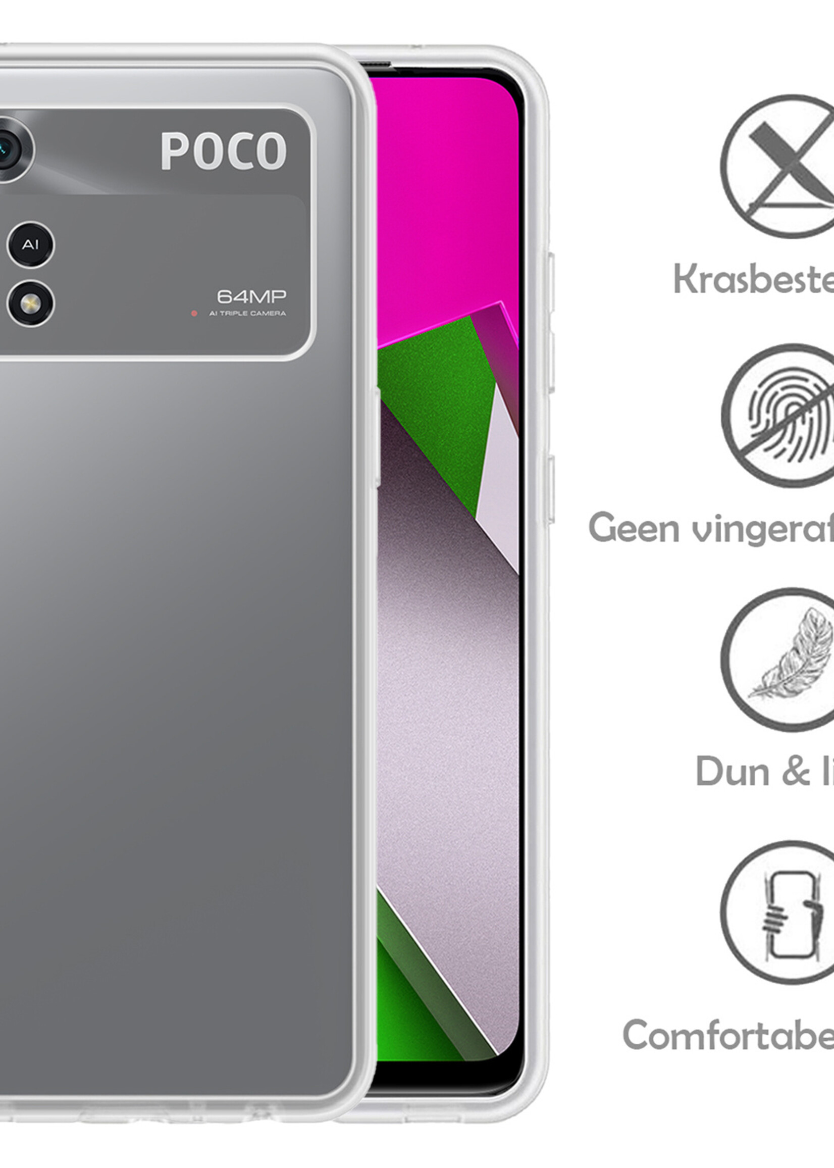 LUQ Hoesje Geschikt voor Poco M4 Pro 4G Hoesje Siliconen Case Met 2x Screenprotector - Hoes Geschikt voor Xiaomi Poco M4 Pro 4G Hoes Siliconen - Transparant