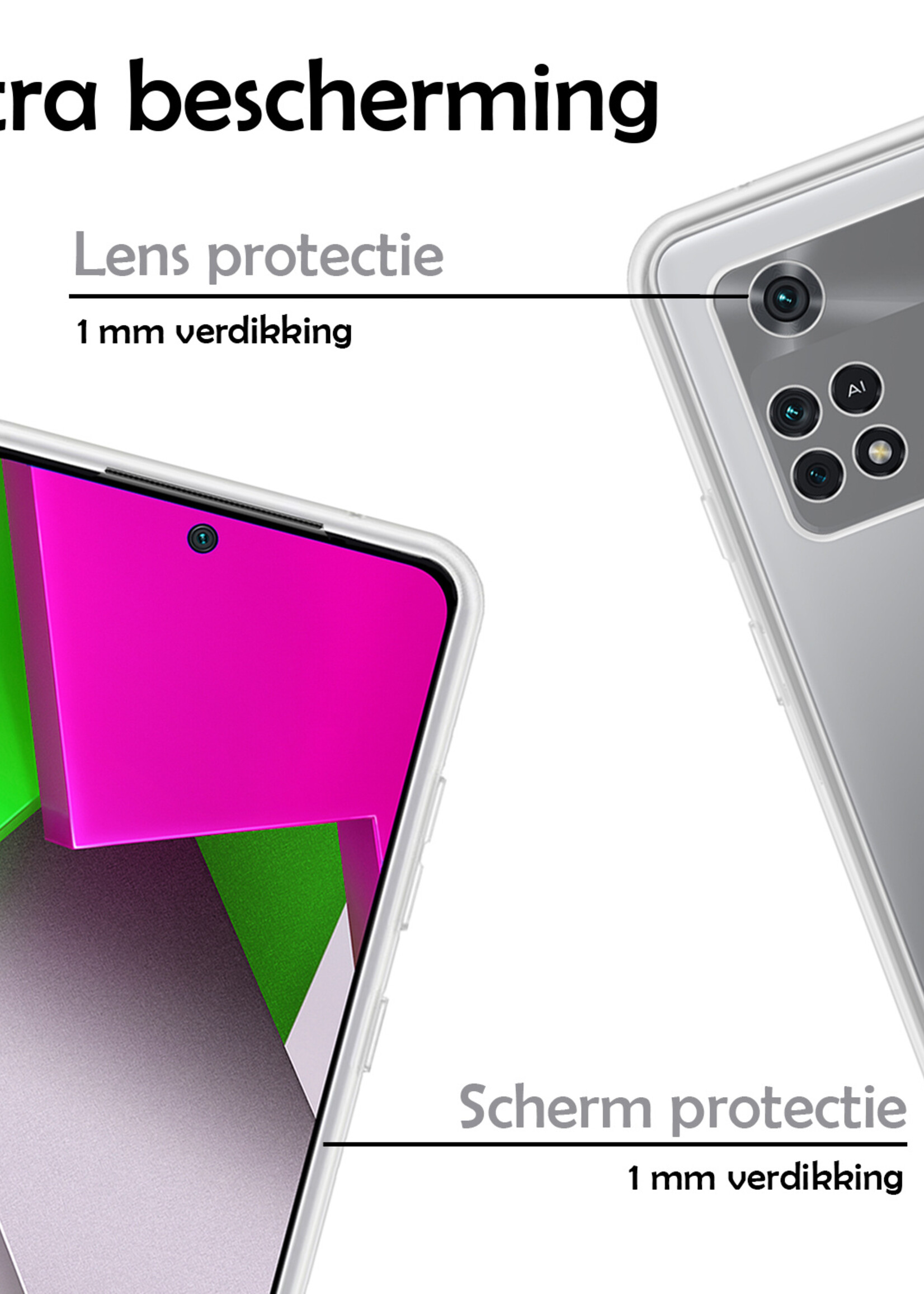 LUQ Hoesje Geschikt voor Poco M4 Pro 4G Hoesje Siliconen Case Met 2x Screenprotector - Hoes Geschikt voor Xiaomi Poco M4 Pro 4G Hoes Siliconen - Transparant