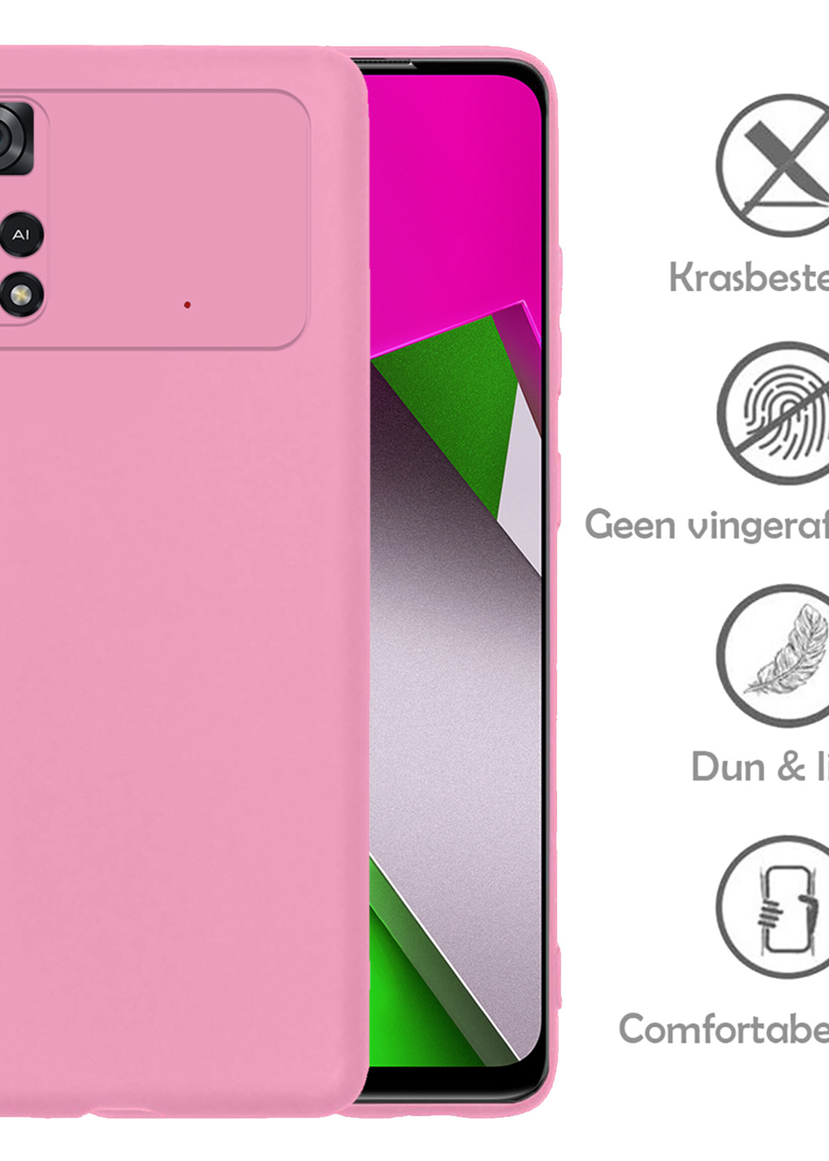 LUQ Hoesje Geschikt voor Poco M4 Pro 4G Hoesje Siliconen Case Met 2x Screenprotector - Hoes Geschikt voor Xiaomi Poco M4 Pro 4G Hoes Siliconen - Lichtroze