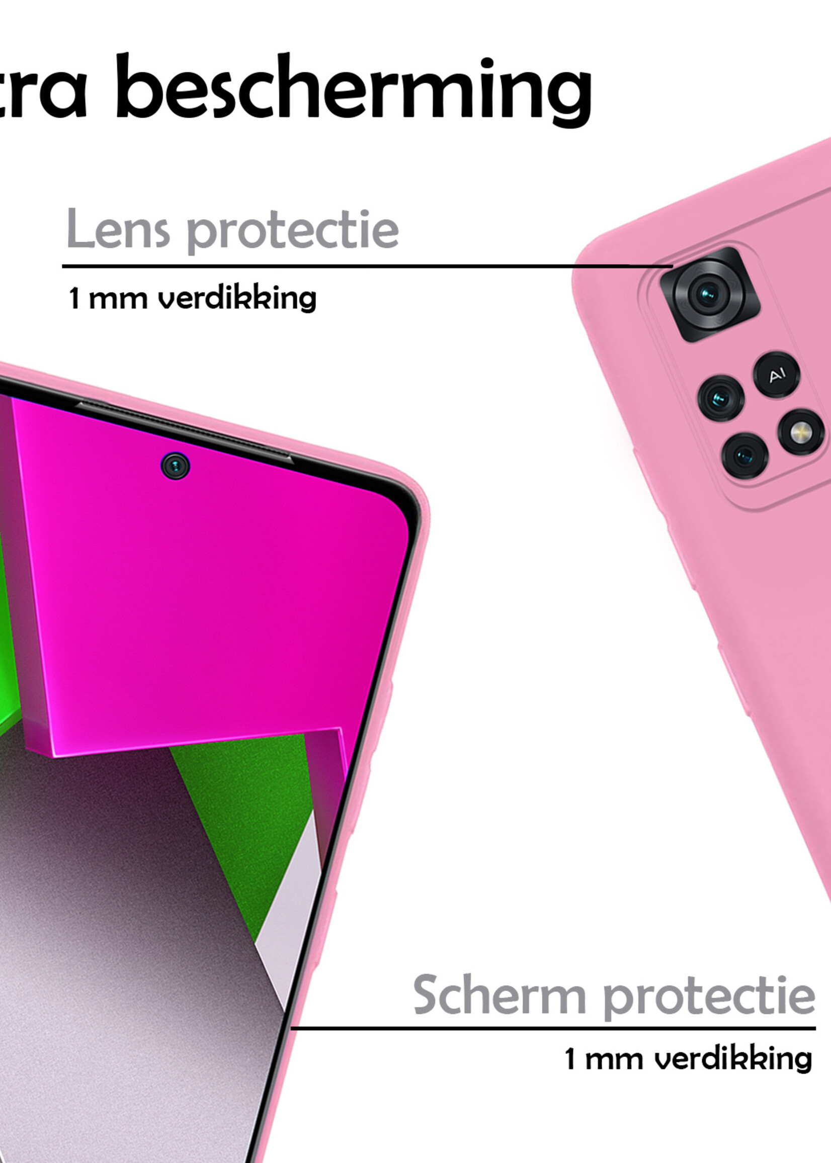 LUQ Hoesje Geschikt voor Poco M4 Pro 4G Hoesje Siliconen Case Met 2x Screenprotector - Hoes Geschikt voor Xiaomi Poco M4 Pro 4G Hoes Siliconen - Lichtroze