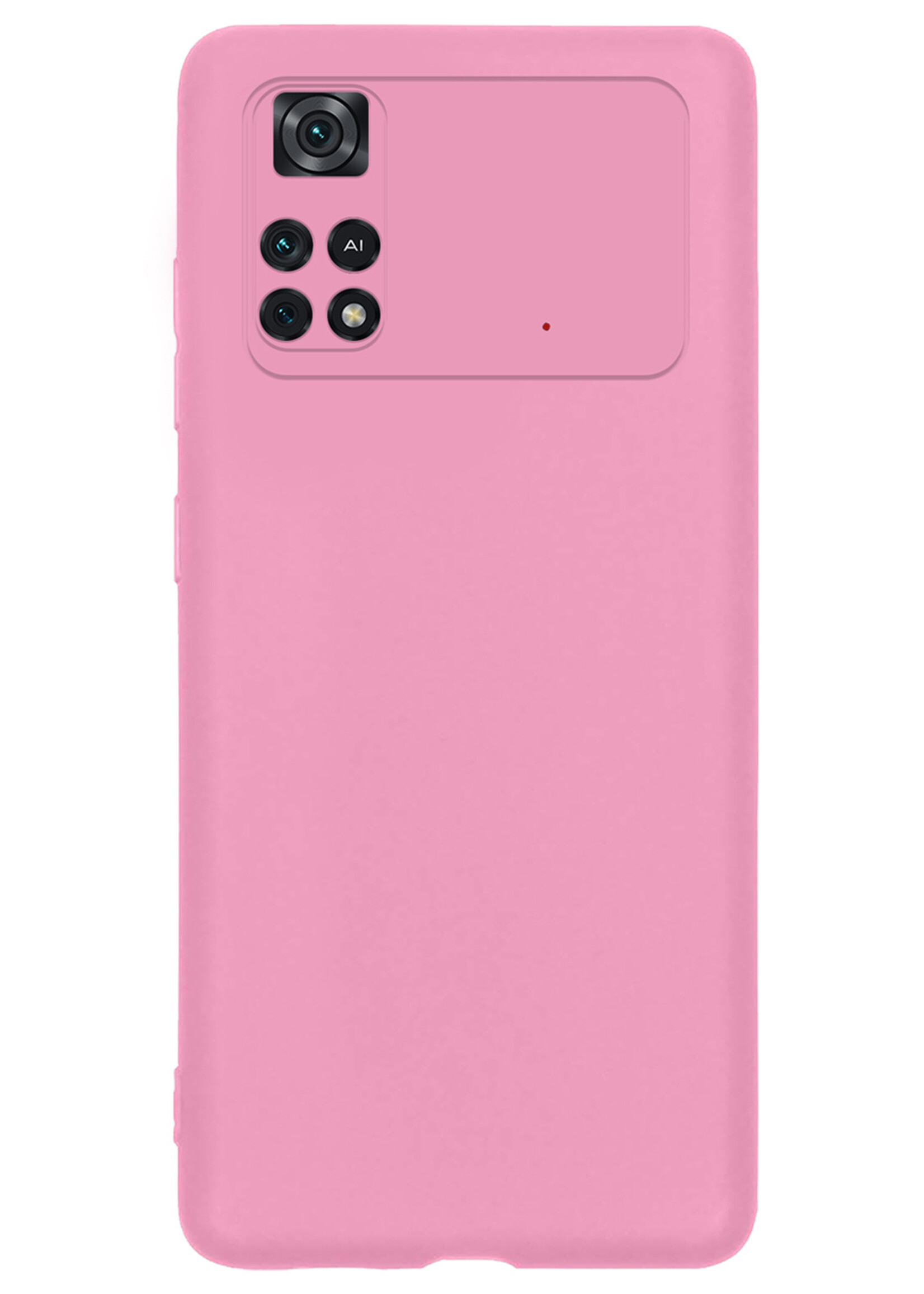 LUQ Hoesje Geschikt voor Poco M4 Pro 4G Hoesje Siliconen Case Met 2x Screenprotector - Hoes Geschikt voor Xiaomi Poco M4 Pro 4G Hoes Siliconen - Lichtroze