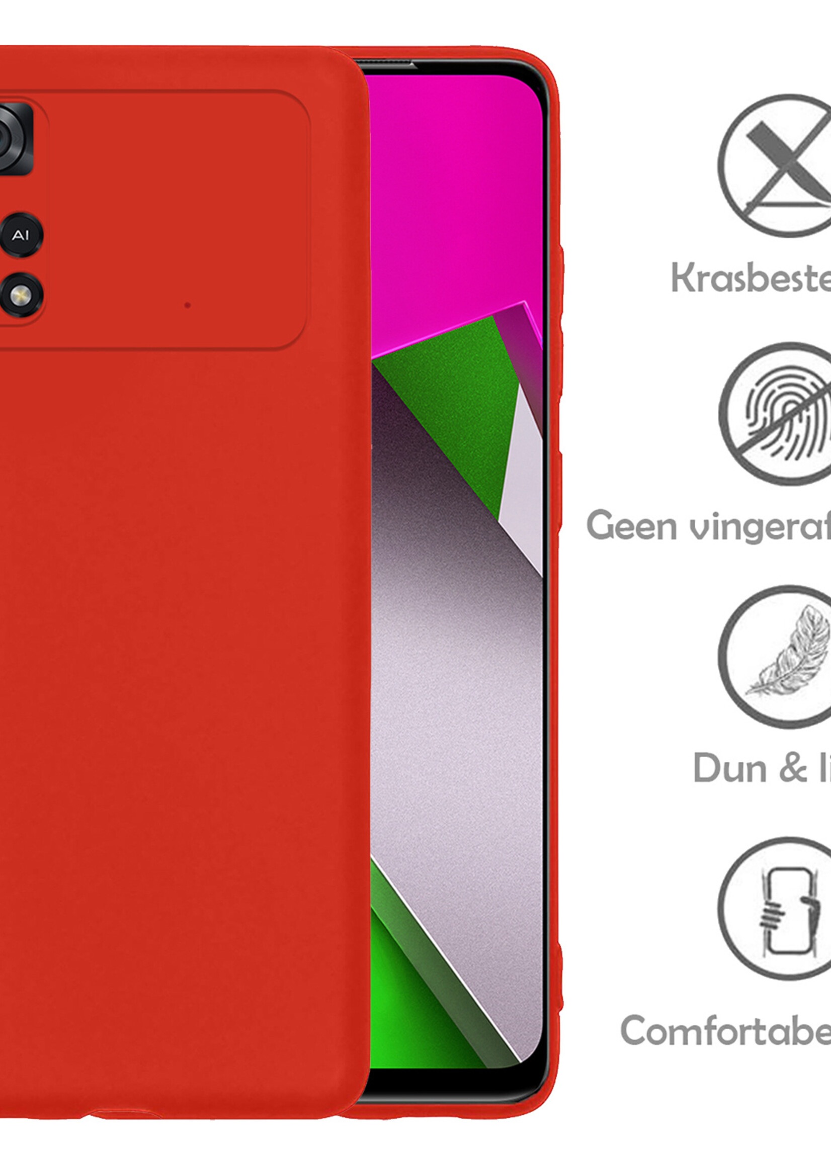 LUQ Hoesje Geschikt voor Poco M4 Pro 4G Hoesje Siliconen Case Met 2x Screenprotector - Hoes Geschikt voor Xiaomi Poco M4 Pro 4G Hoes Siliconen - Rood