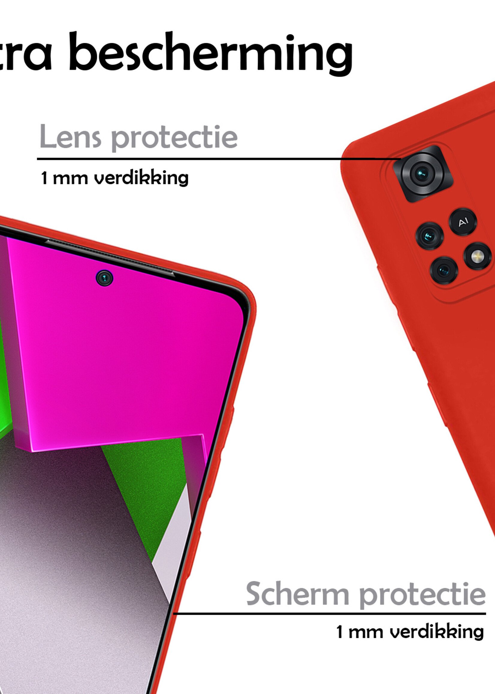 LUQ Hoesje Geschikt voor Poco M4 Pro 4G Hoesje Siliconen Case Met 2x Screenprotector - Hoes Geschikt voor Xiaomi Poco M4 Pro 4G Hoes Siliconen - Rood