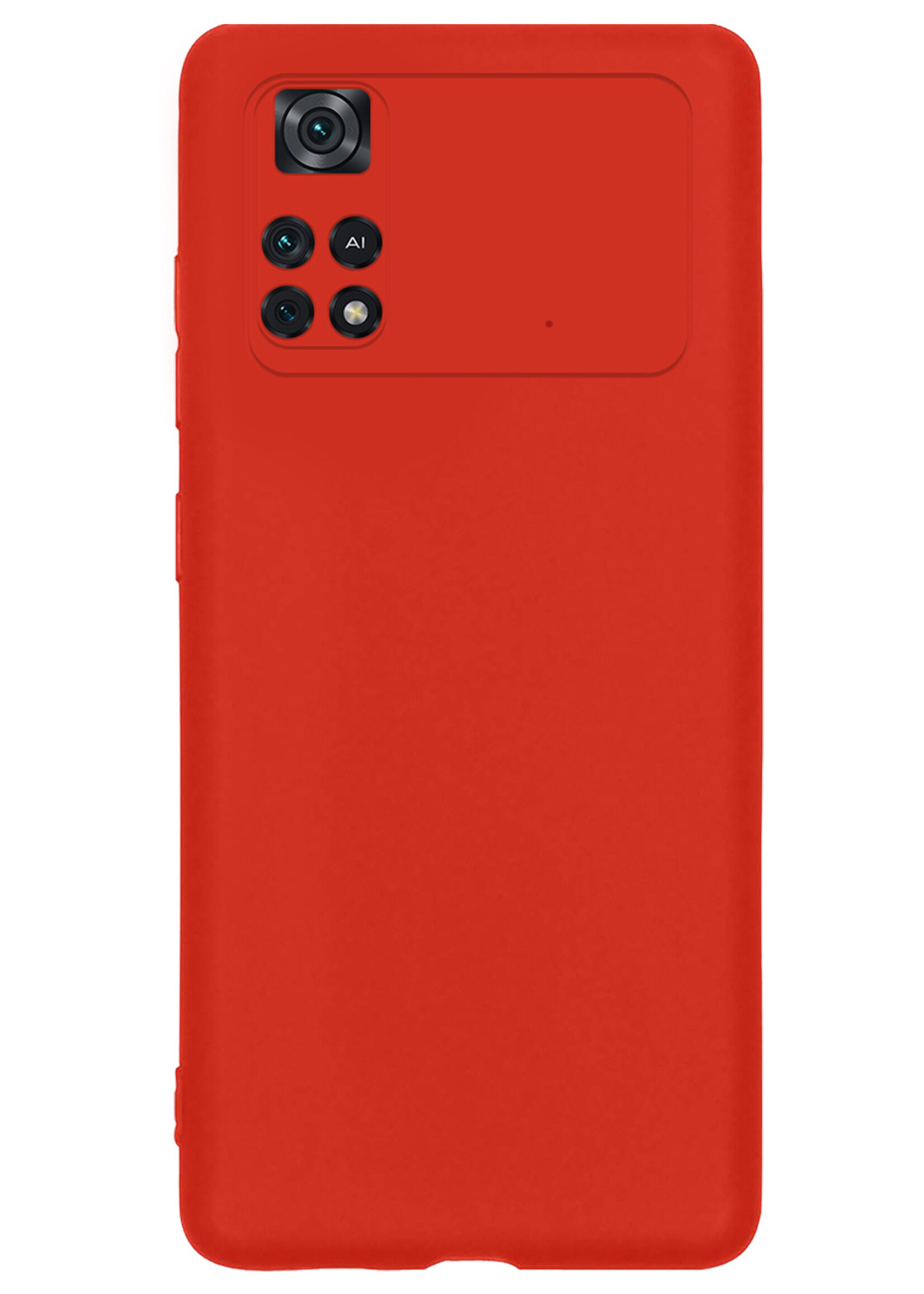 LUQ Hoesje Geschikt voor Poco M4 Pro 4G Hoesje Siliconen Case Met 2x Screenprotector - Hoes Geschikt voor Xiaomi Poco M4 Pro 4G Hoes Siliconen - Rood