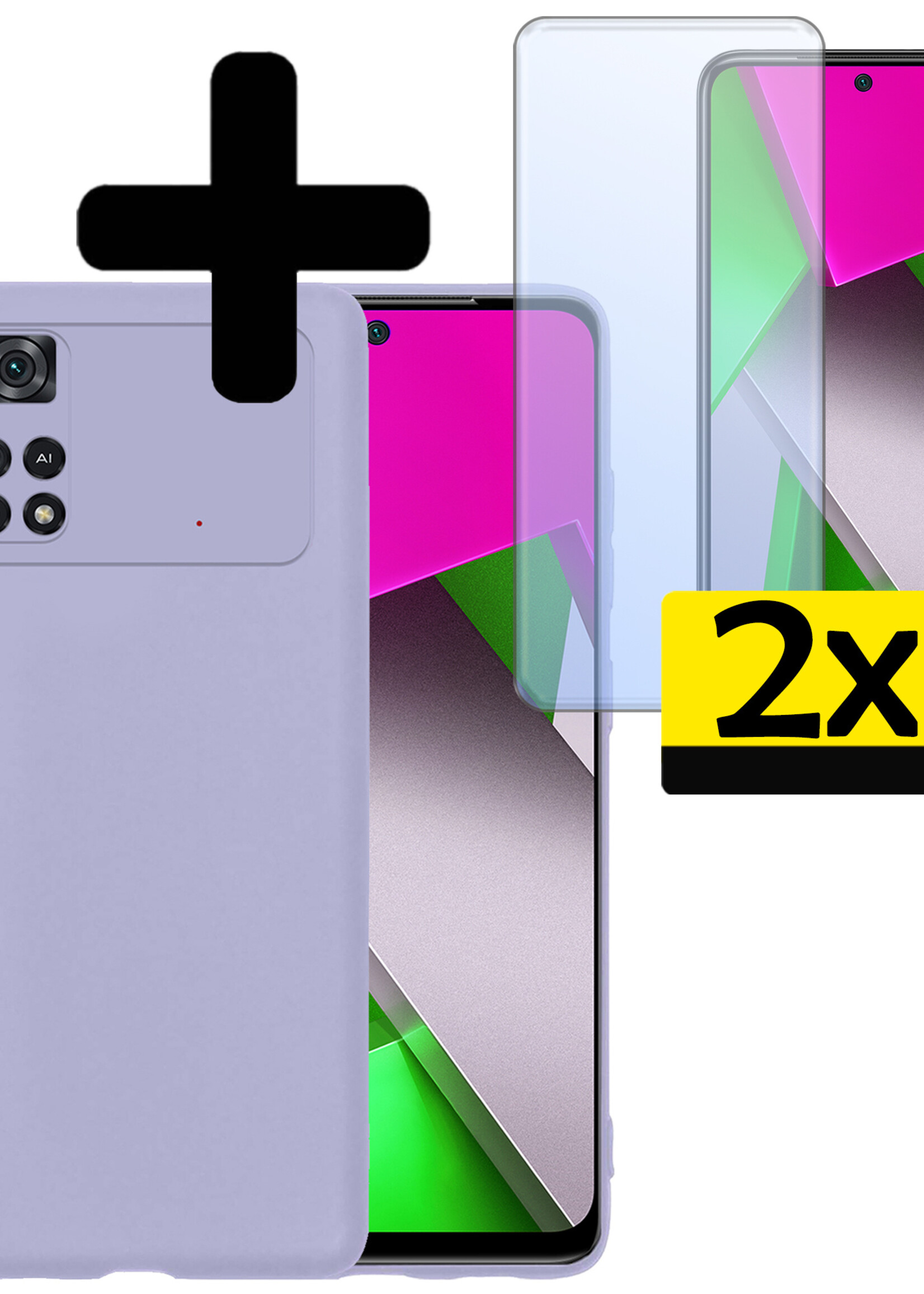 LUQ Hoesje Geschikt voor Poco M4 Pro 4G Hoesje Siliconen Case Met 2x Screenprotector - Hoes Geschikt voor Xiaomi Poco M4 Pro 4G Hoes Siliconen - Lila