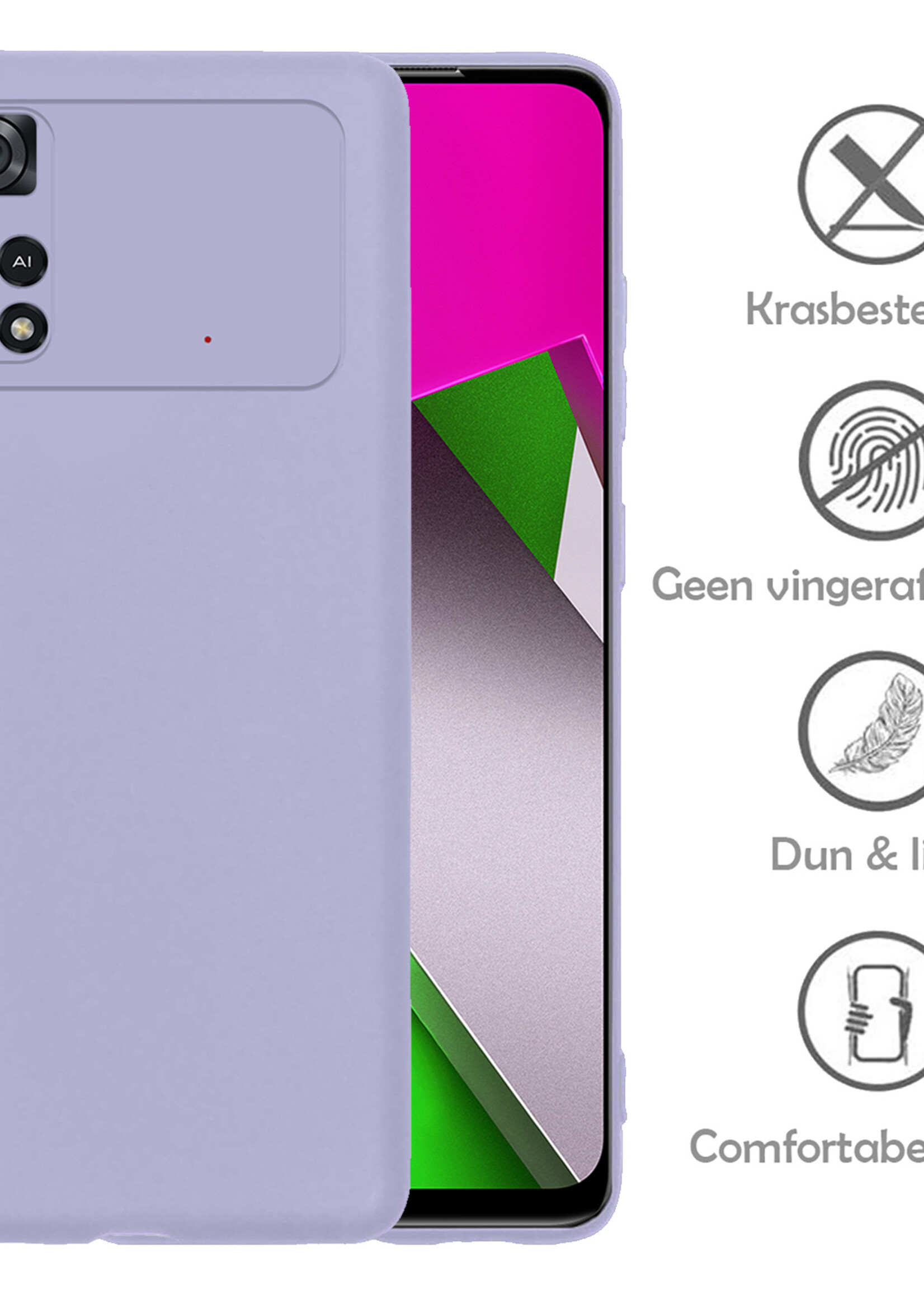 LUQ Hoesje Geschikt voor Poco M4 Pro 4G Hoesje Siliconen Case Met 2x Screenprotector - Hoes Geschikt voor Xiaomi Poco M4 Pro 4G Hoes Siliconen - Lila