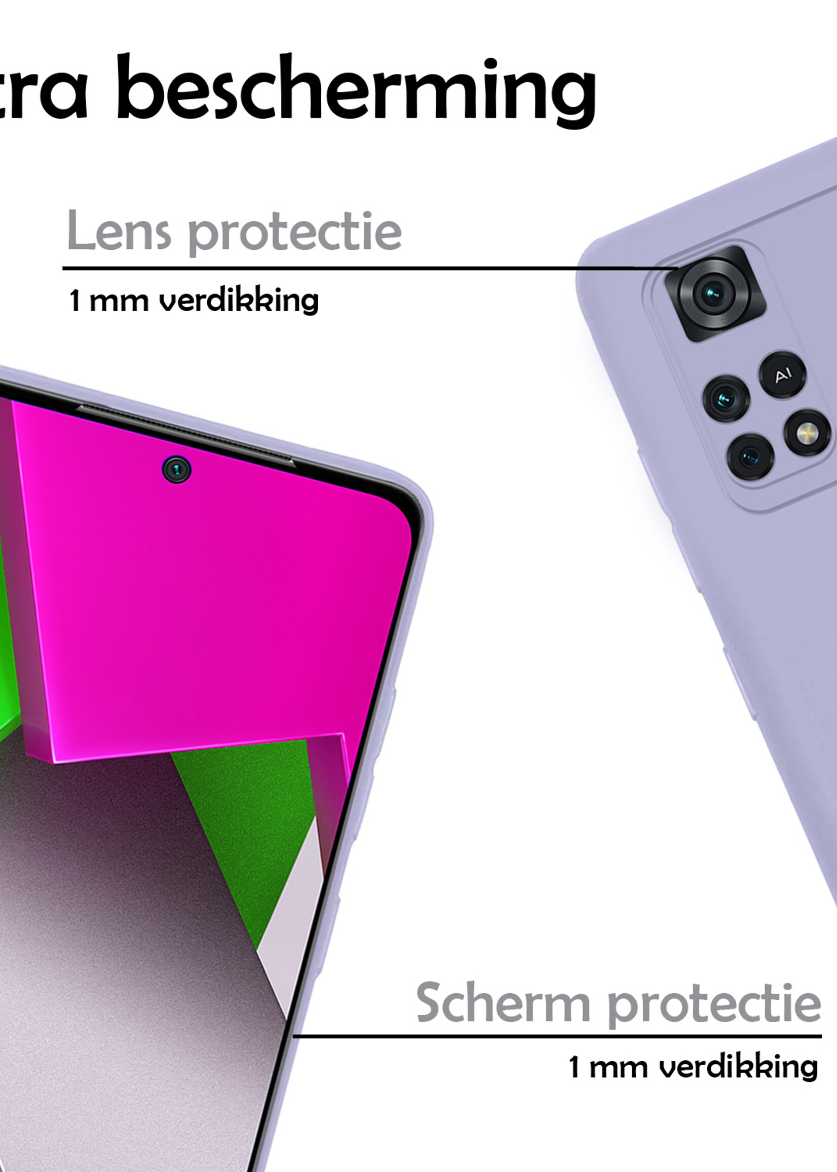 LUQ Hoesje Geschikt voor Poco M4 Pro 4G Hoesje Siliconen Case Met 2x Screenprotector - Hoes Geschikt voor Xiaomi Poco M4 Pro 4G Hoes Siliconen - Lila