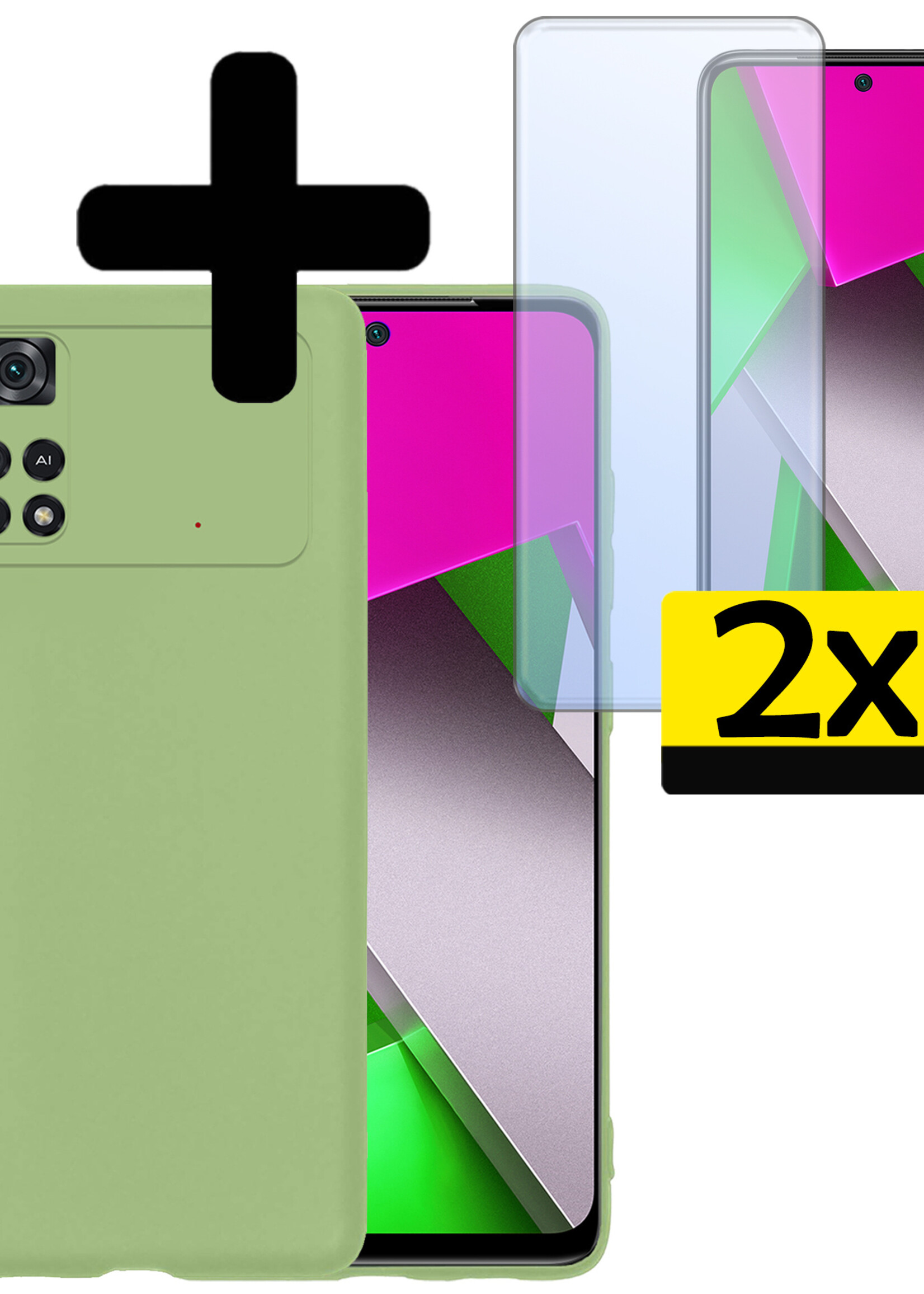 LUQ Hoesje Geschikt voor Poco M4 Pro 4G Hoesje Siliconen Case Met 2x Screenprotector - Hoes Geschikt voor Xiaomi Poco M4 Pro 4G Hoes Siliconen - Groen