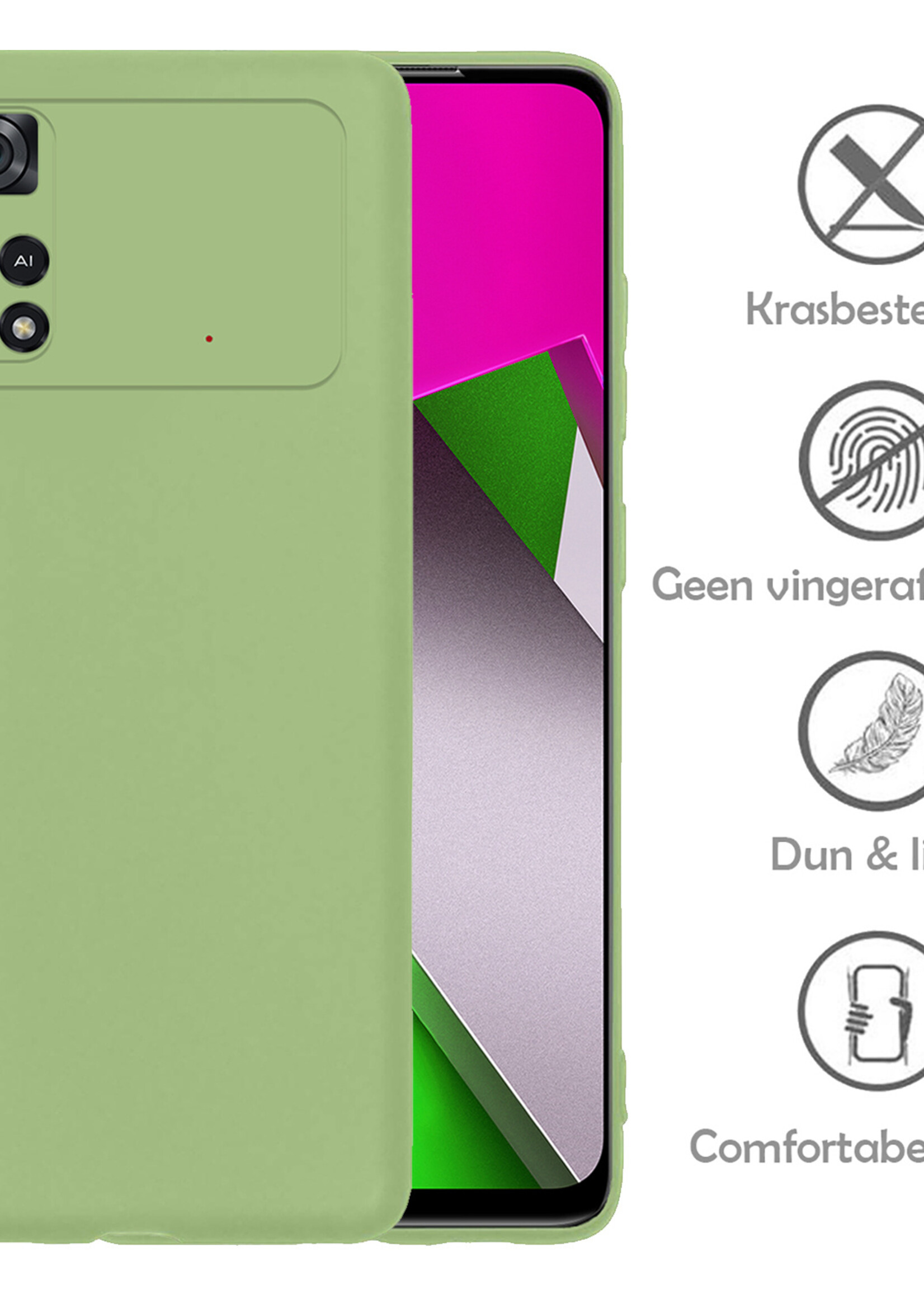 LUQ Hoesje Geschikt voor Poco M4 Pro 4G Hoesje Siliconen Case Met 2x Screenprotector - Hoes Geschikt voor Xiaomi Poco M4 Pro 4G Hoes Siliconen - Groen