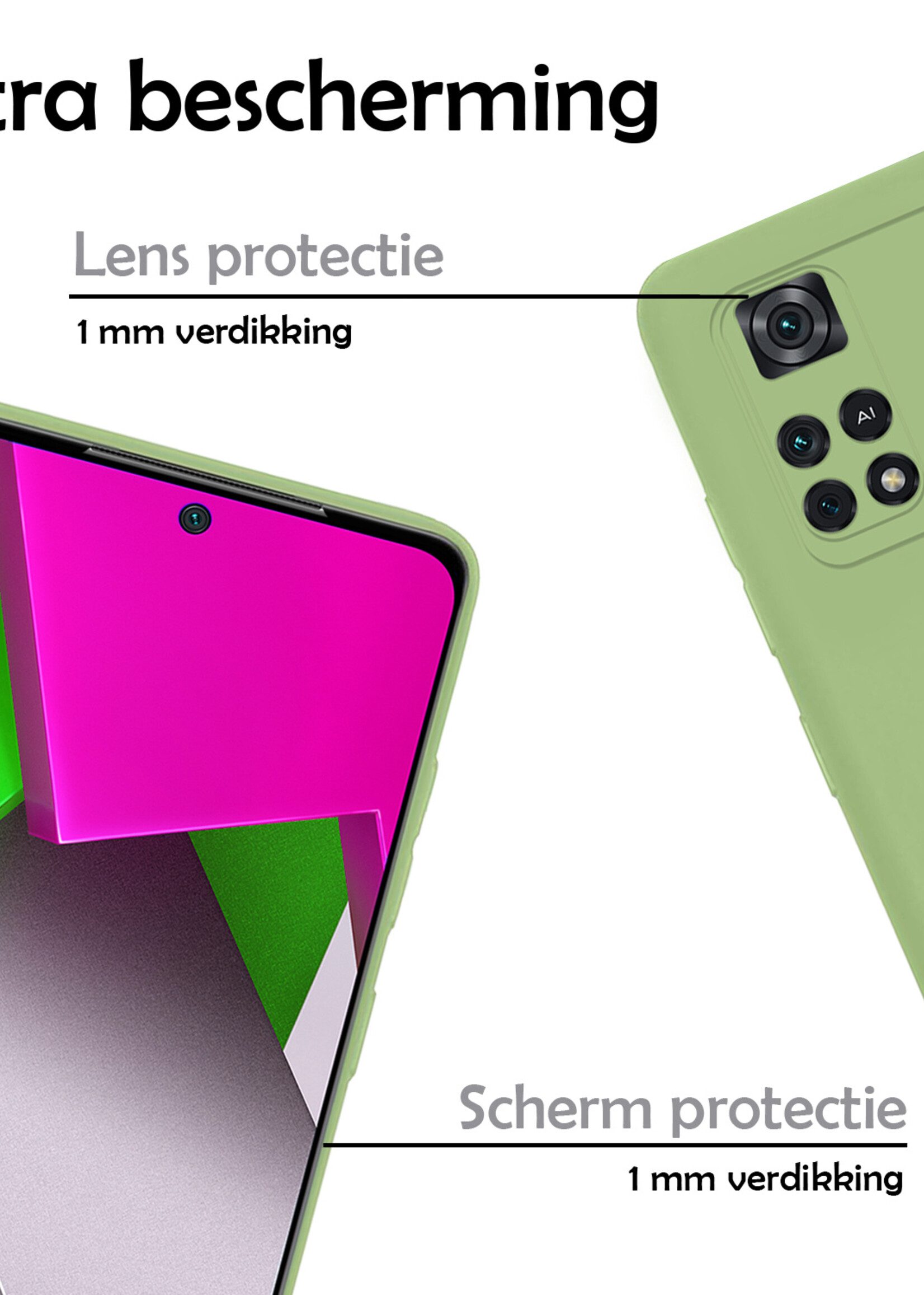 LUQ Hoesje Geschikt voor Poco M4 Pro 4G Hoesje Siliconen Case Met 2x Screenprotector - Hoes Geschikt voor Xiaomi Poco M4 Pro 4G Hoes Siliconen - Groen