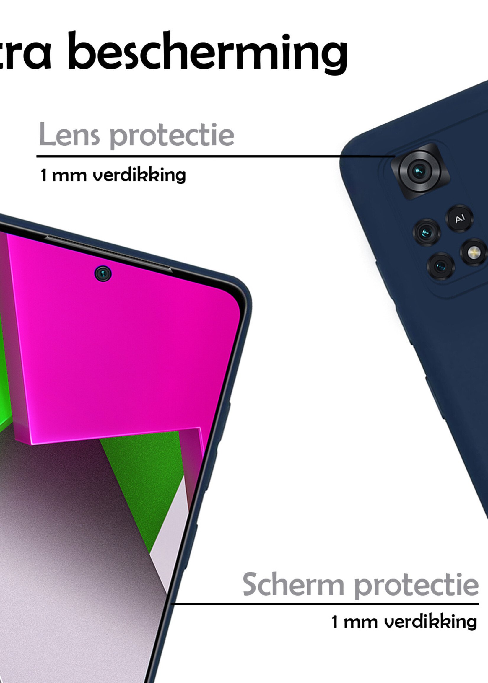 LUQ Hoesje Geschikt voor Poco M4 Pro 4G Hoesje Siliconen Case Met 2x Screenprotector - Hoes Geschikt voor Xiaomi Poco M4 Pro 4G Hoes Siliconen - Donkerblauw