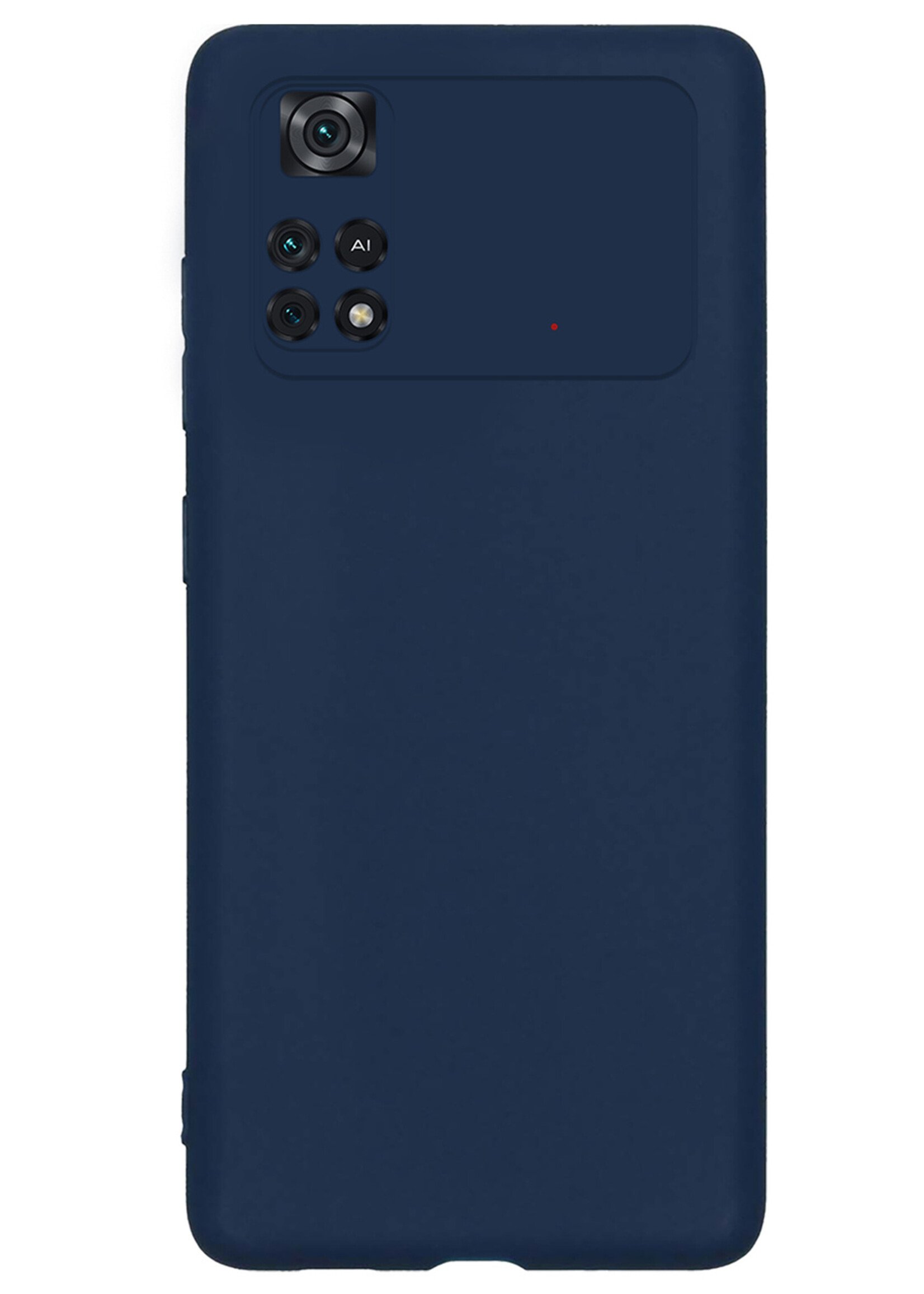 LUQ Hoesje Geschikt voor Poco M4 Pro 4G Hoesje Siliconen Case Met 2x Screenprotector - Hoes Geschikt voor Xiaomi Poco M4 Pro 4G Hoes Siliconen - Donkerblauw