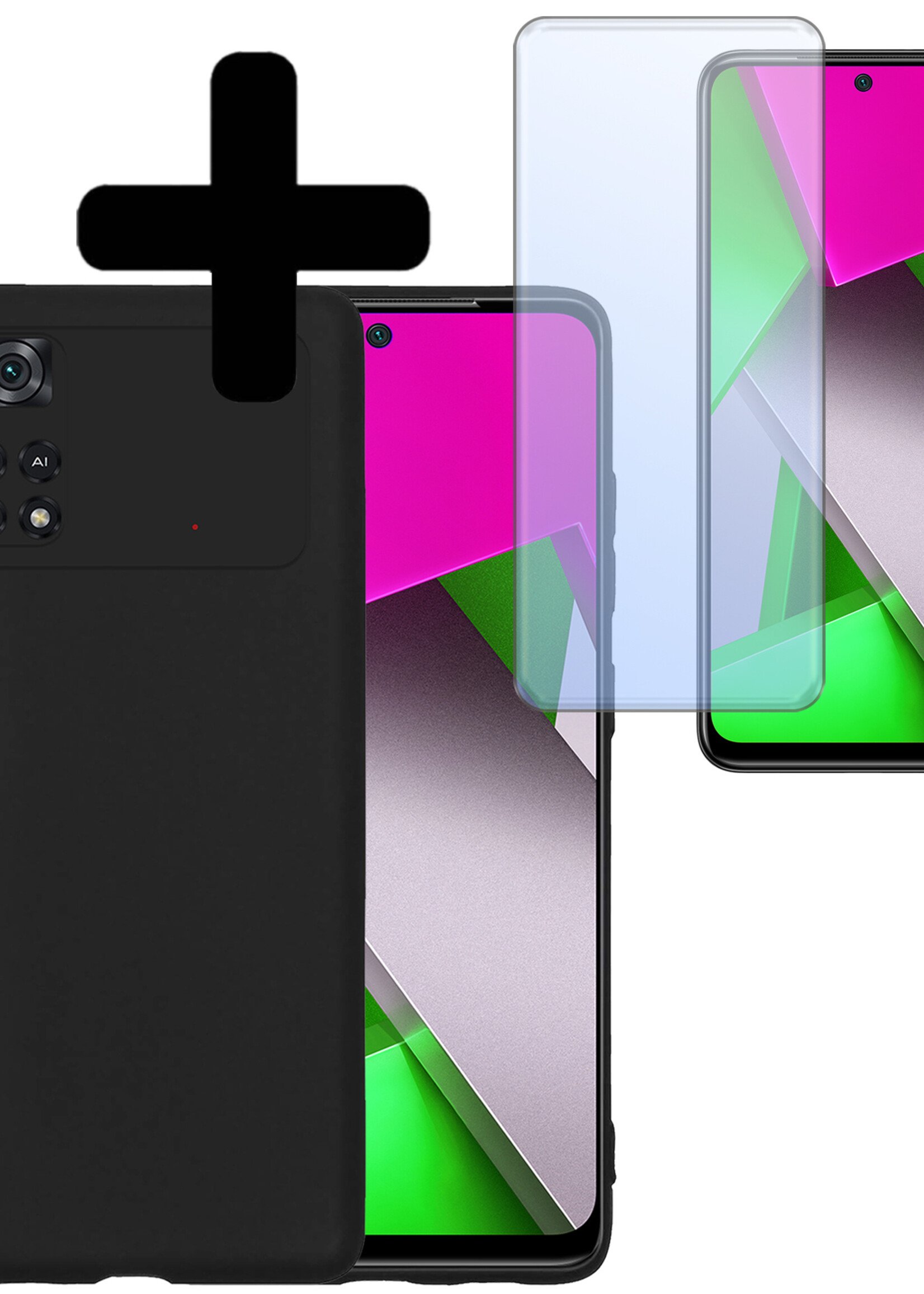 LUQ Hoesje Geschikt voor Poco M4 Pro 4G Hoesje Siliconen Case Met Screenprotector - Hoes Geschikt voor Xiaomi Poco M4 Pro 4G Hoes Siliconen - Zwart