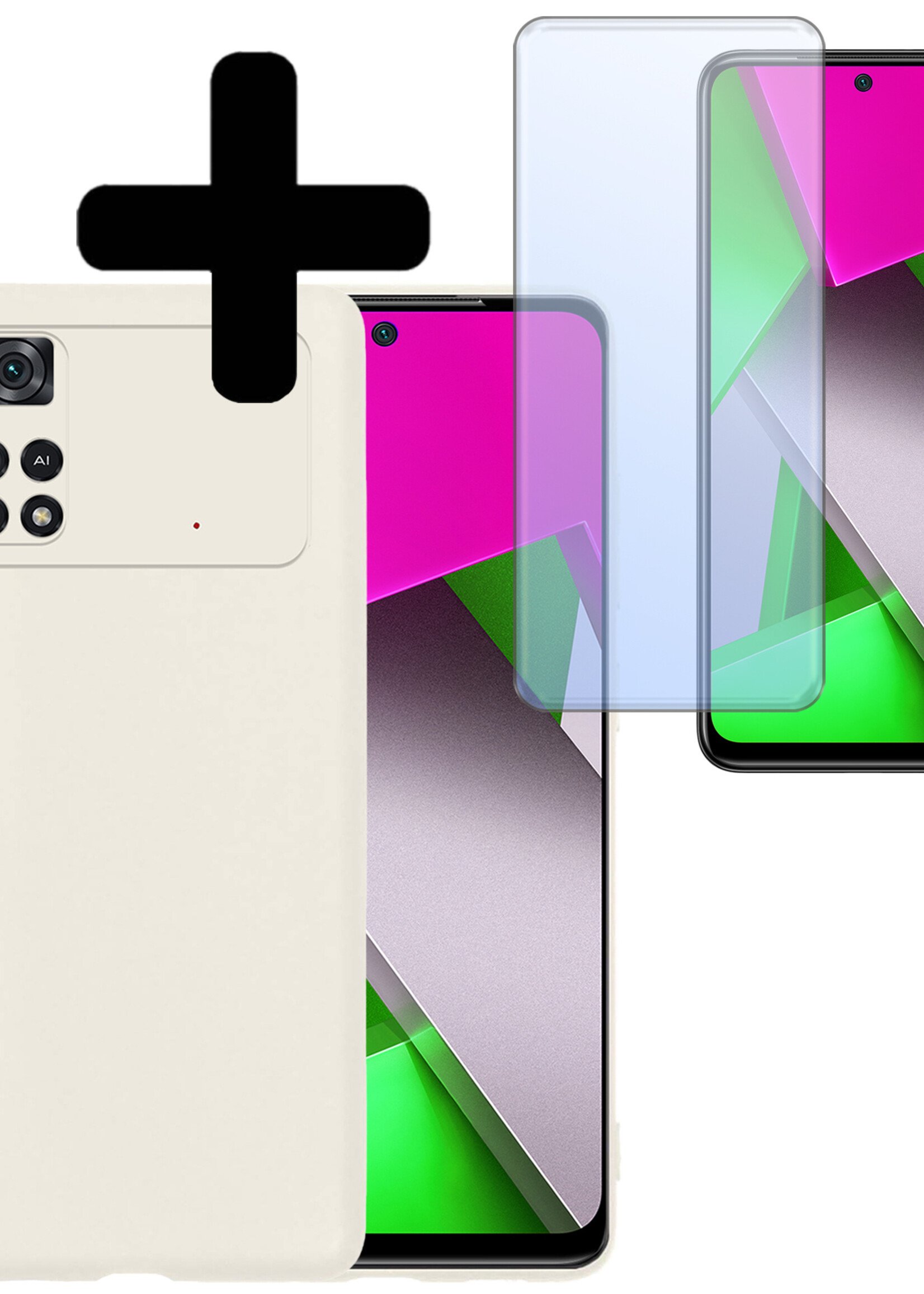 LUQ Hoesje Geschikt voor Poco M4 Pro 4G Hoesje Siliconen Case Met Screenprotector - Hoes Geschikt voor Xiaomi Poco M4 Pro 4G Hoes Siliconen - Wit