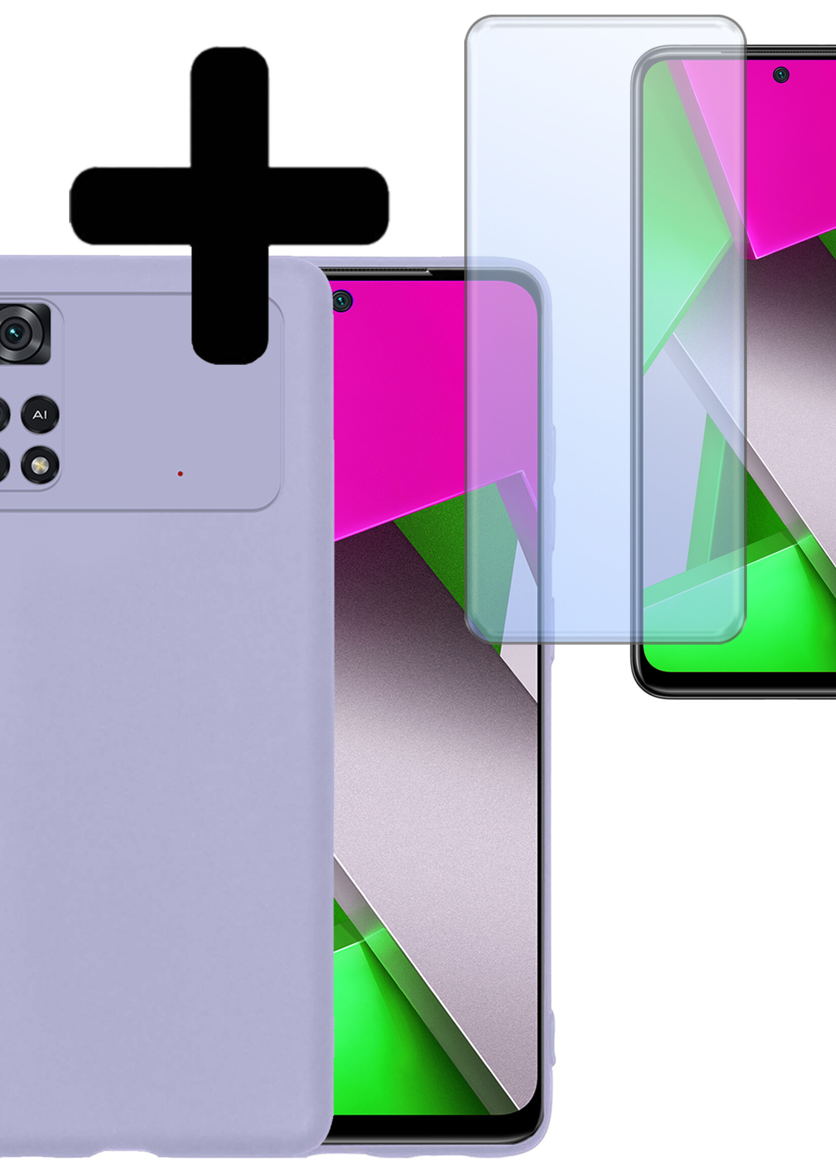 LUQ Hoesje Geschikt voor Poco M4 Pro 4G Hoesje Siliconen Case Met Screenprotector - Hoes Geschikt voor Xiaomi Poco M4 Pro 4G Hoes Siliconen - Lila