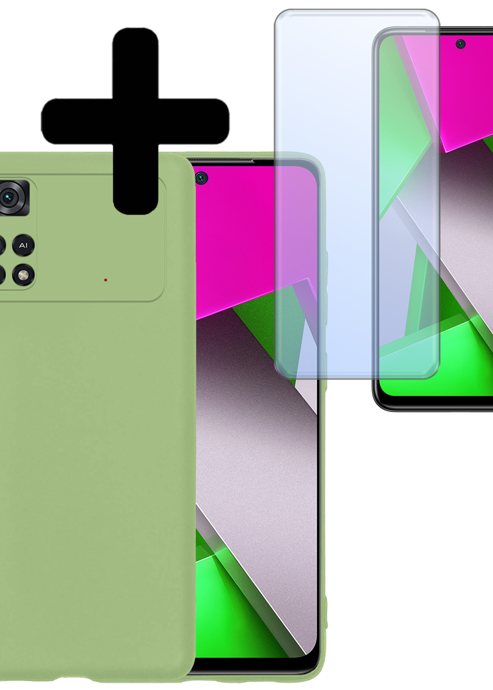 LUQ Hoesje Geschikt voor Poco M4 Pro 4G Hoesje Siliconen Case Met Screenprotector - Hoes Geschikt voor Xiaomi Poco M4 Pro 4G Hoes Siliconen - Groen