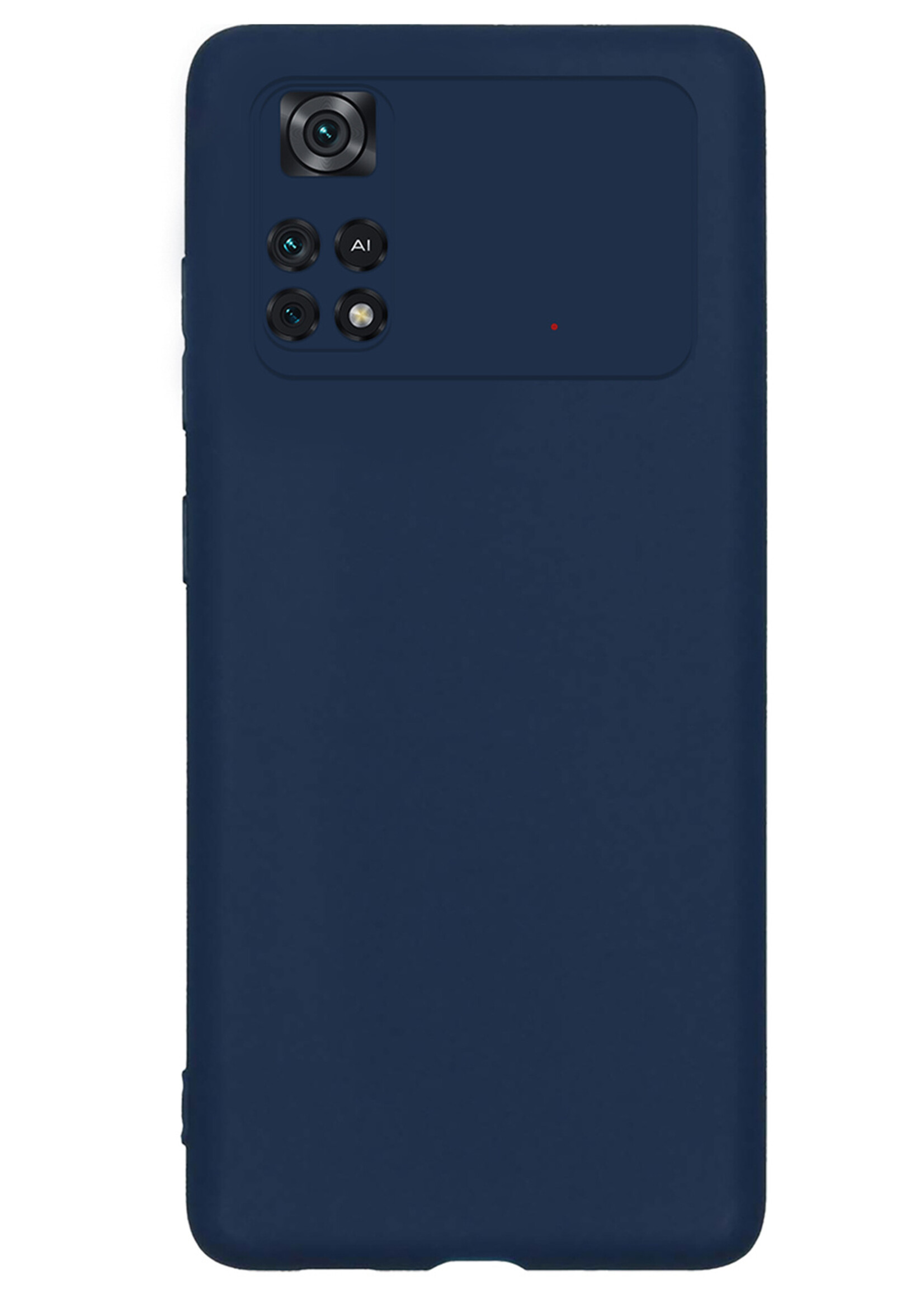 LUQ Hoesje Geschikt voor Poco M4 Pro 4G Hoesje Siliconen Case Met Screenprotector - Hoes Geschikt voor Xiaomi Poco M4 Pro 4G Hoes Siliconen - Donkerblauw