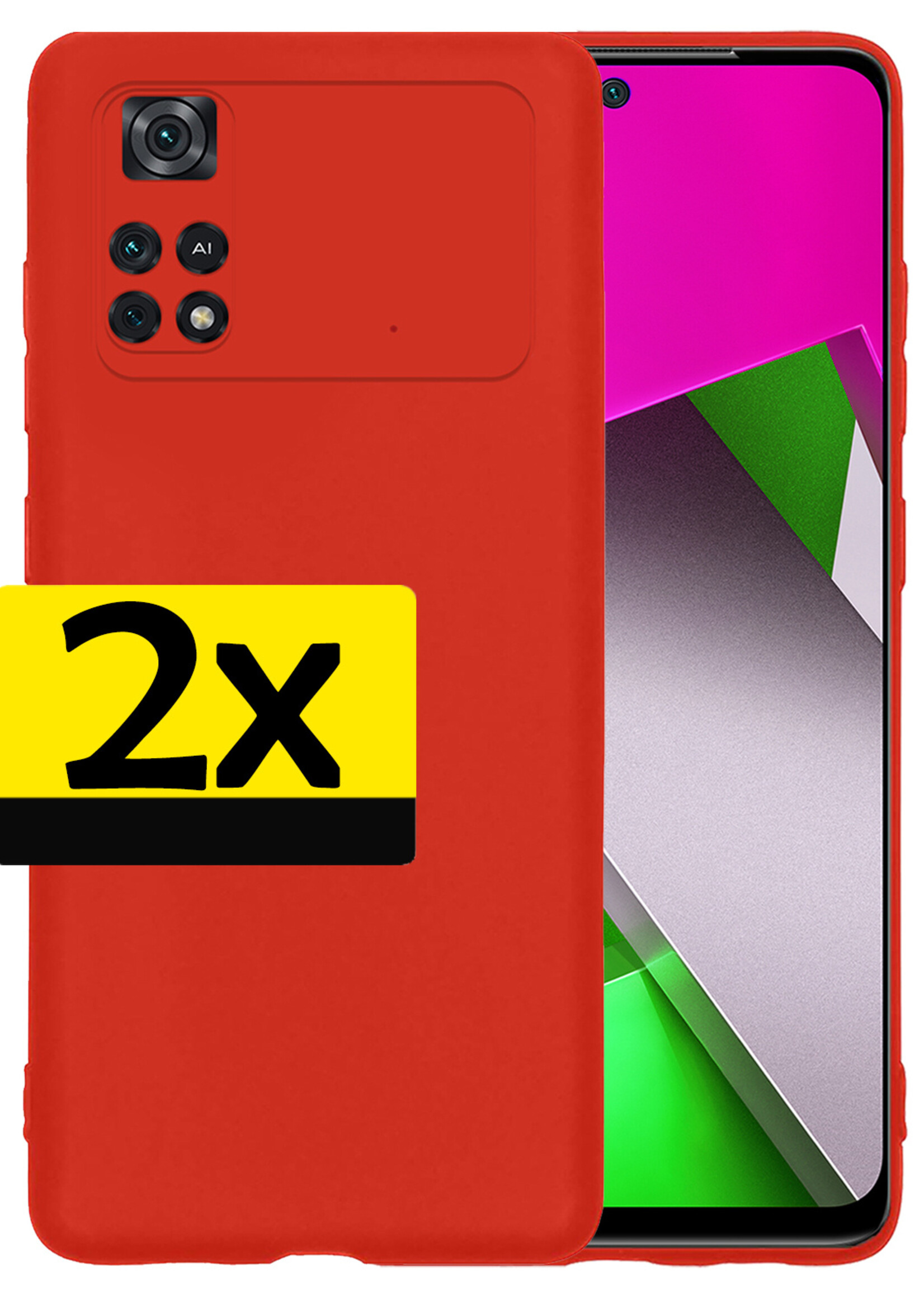 LUQ Hoesje Geschikt voor Poco M4 Pro 4G Hoesje Siliconen Case - Hoes Geschikt voor Xiaomi Poco M4 Pro 4G Hoes Siliconen - Rood - 2 Stuks