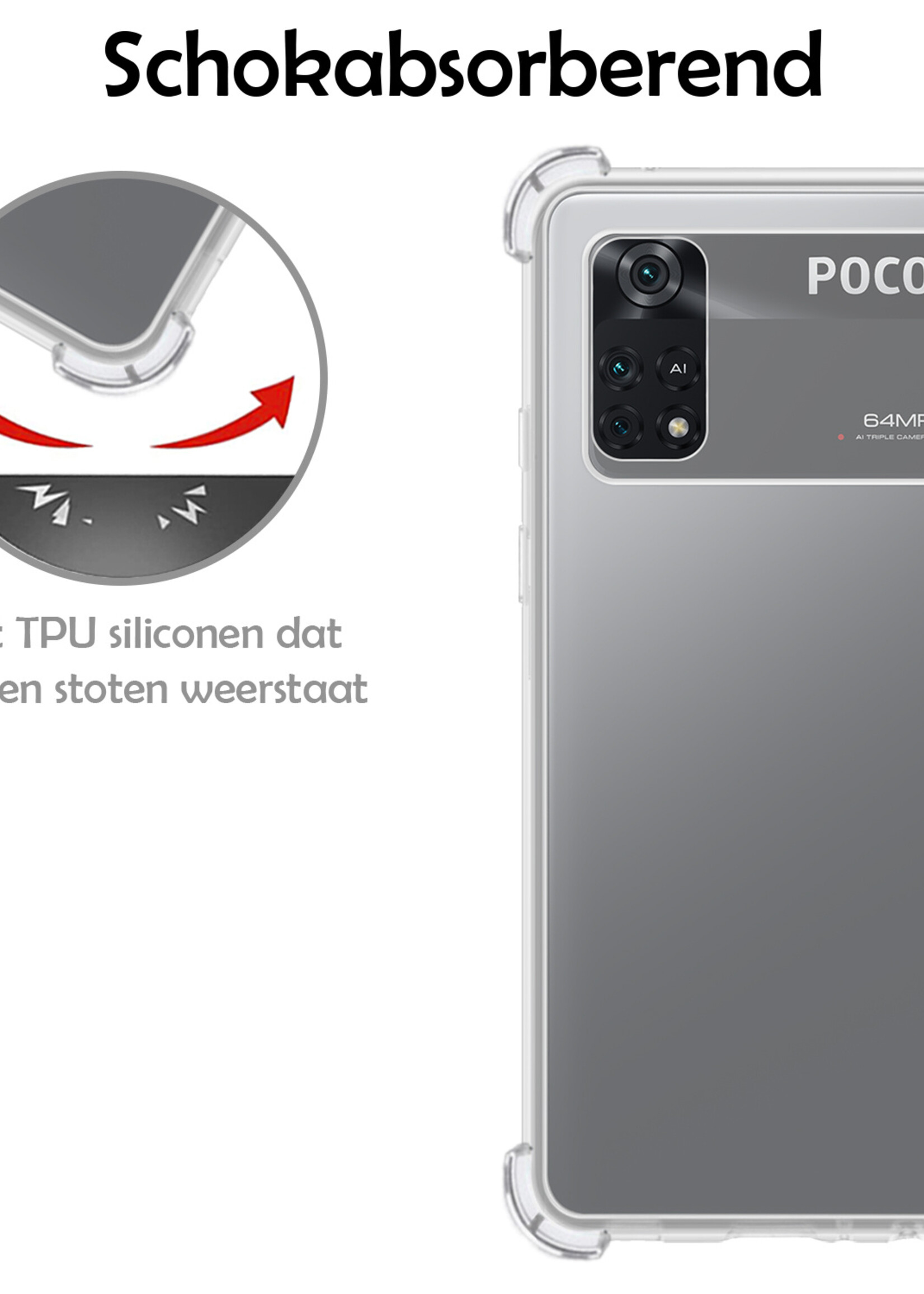 LUQ Hoesje Geschikt voor Poco M4 Pro 4G Hoesje Shockproof Case Siliconen Met Screenprotector - Hoes Geschikt voor Xiaomi Poco M4 Pro 4G Hoes Cover Siliconen - Transparant