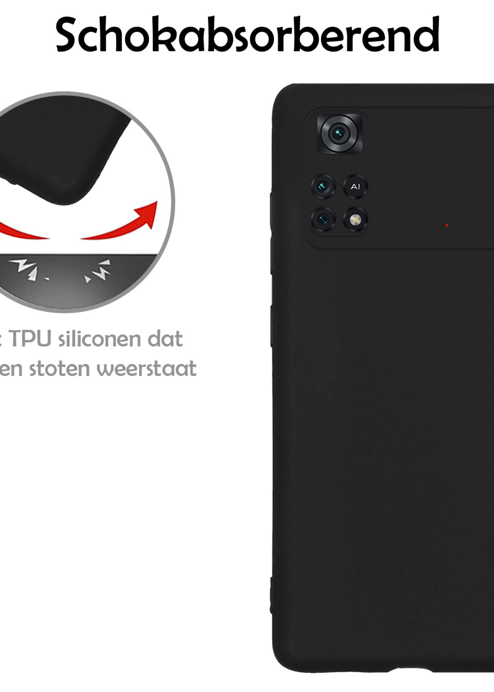 LUQ Xiaomi Poco X4 Pro 5G Hoesje Cover Siliconen Back Case Met 2x Screenprotector - Xiaomi Poco X4 Pro 5G Hoes - Zwart