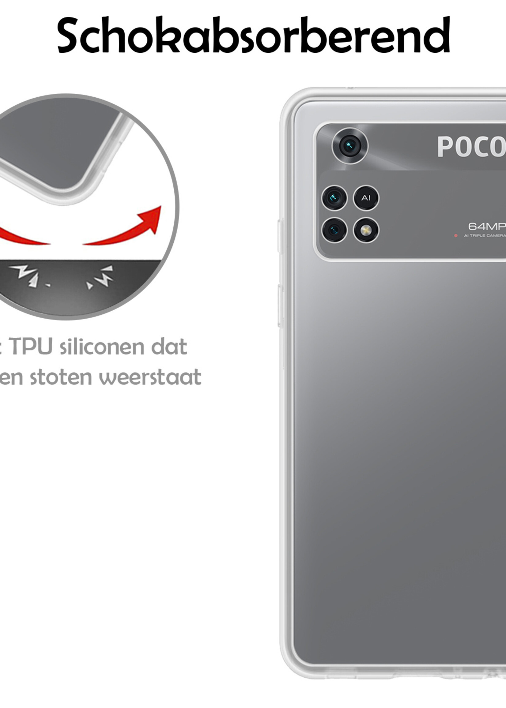 LUQ Xiaomi Poco X4 Pro 5G Hoesje Cover Siliconen Back Case Met 2x Screenprotector - Xiaomi Poco X4 Pro 5G Hoes - Transparant