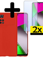 LUQ LUQ Xiaomi Poco X4 Pro 5G Hoesje Siliconen Met 2x Screenprotector - Rood