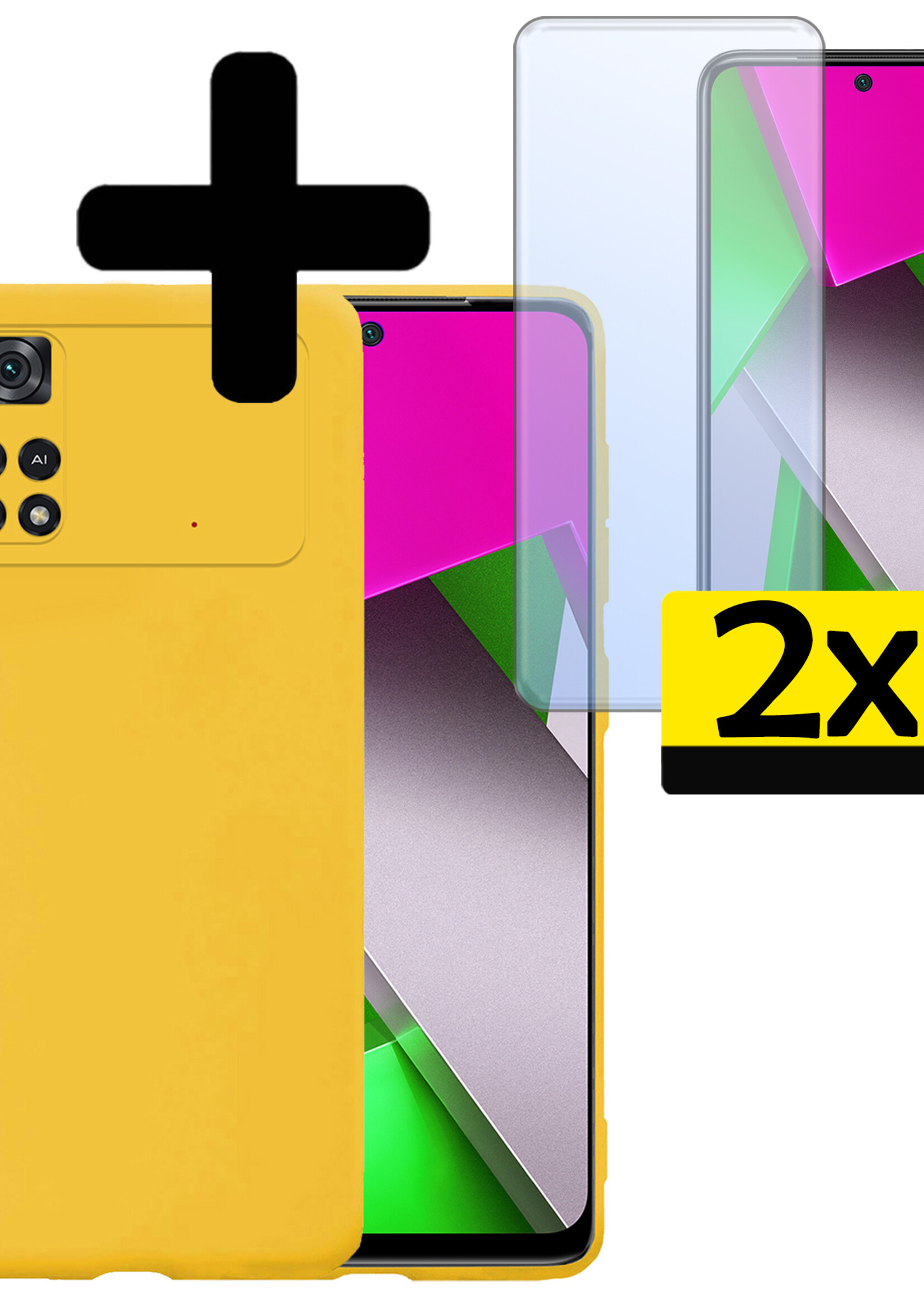 LUQ Xiaomi Poco X4 Pro 5G Hoesje Cover Siliconen Back Case Met 2x Screenprotector - Xiaomi Poco X4 Pro 5G Hoes - Geel