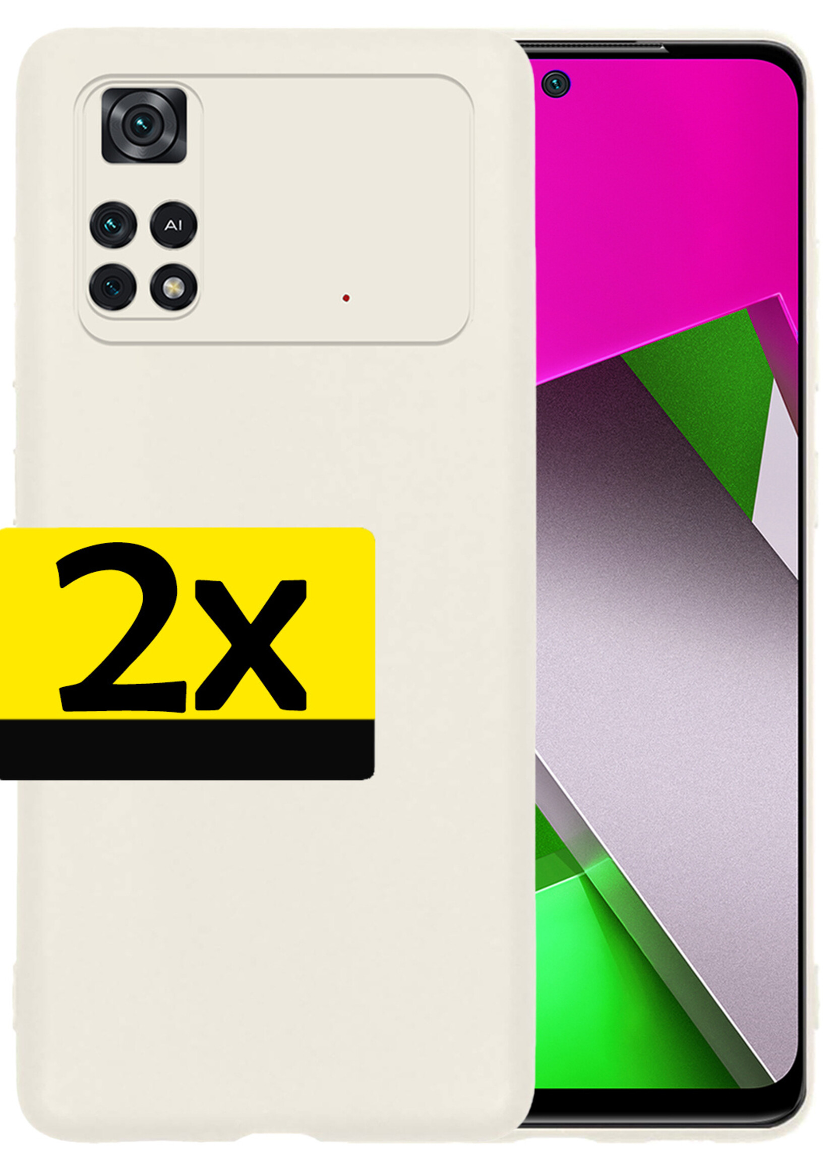 LUQ Xiaomi Poco X4 Pro 5G Hoesje Cover Siliconen Back Case - Poco X4 Pro 5G Hoes - Wit - 2 Stuks