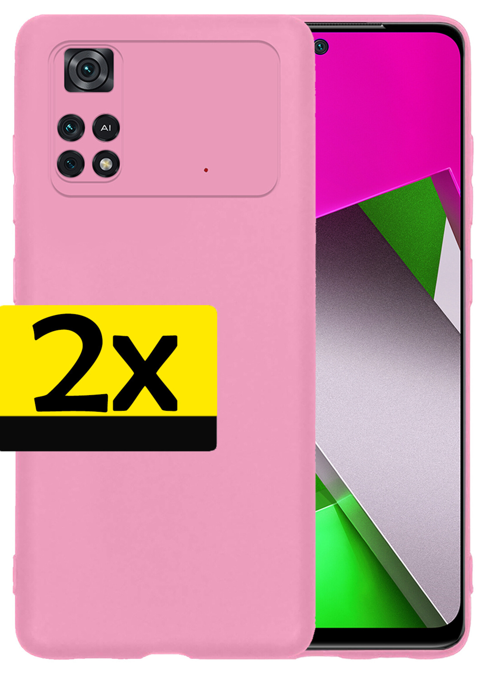 LUQ Xiaomi Poco X4 Pro 5G Hoesje Cover Siliconen Back Case - Poco X4 Pro 5G Hoes - Lichtroze - 2 Stuks