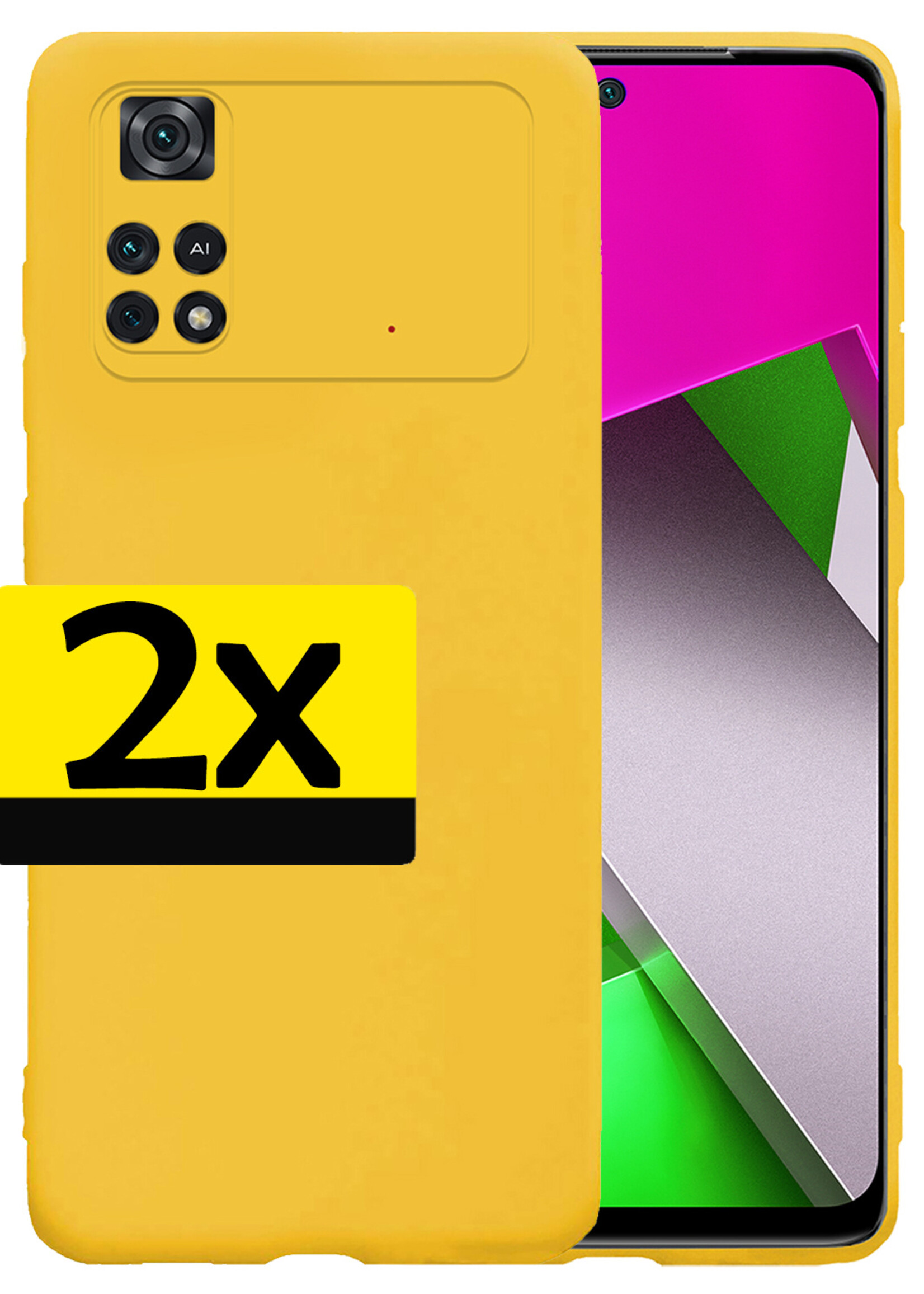 LUQ Xiaomi Poco X4 Pro 5G Hoesje Cover Siliconen Back Case - Poco X4 Pro 5G Hoes - Geel - 2 Stuks