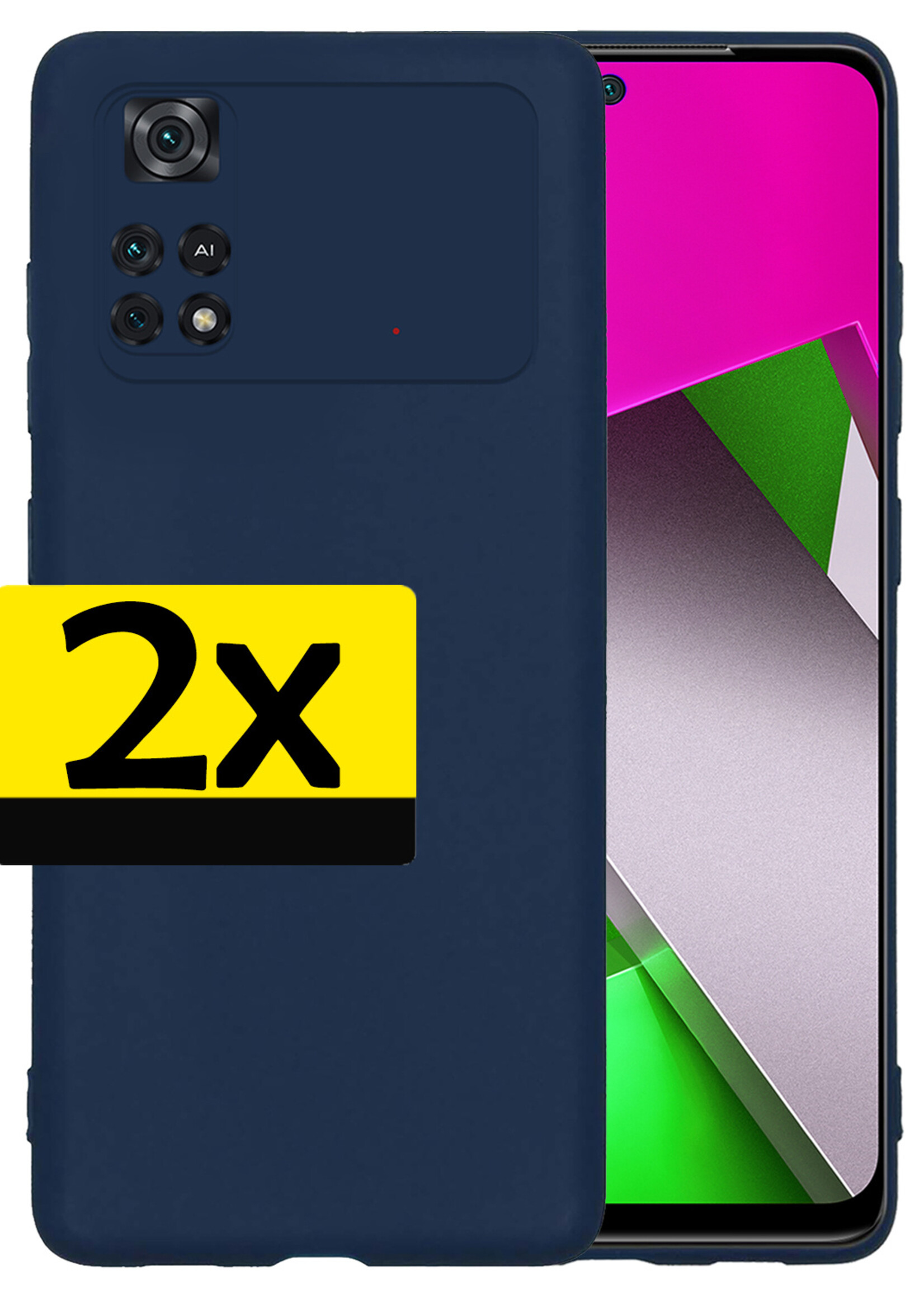 LUQ Xiaomi Poco X4 Pro 5G Hoesje Cover Siliconen Back Case - Poco X4 Pro 5G Hoes - Donkerblauw - 2 Stuks
