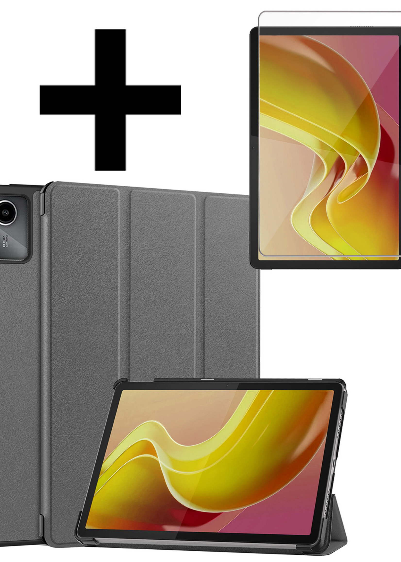 LUQ Hoes Geschikt voor Lenovo Tab M11 Hoes Luxe Hoesje Book Case Met Screenprotector - Hoesje Geschikt voor Lenovo Tab M11 (11 inch) Hoes Cover - Grijs