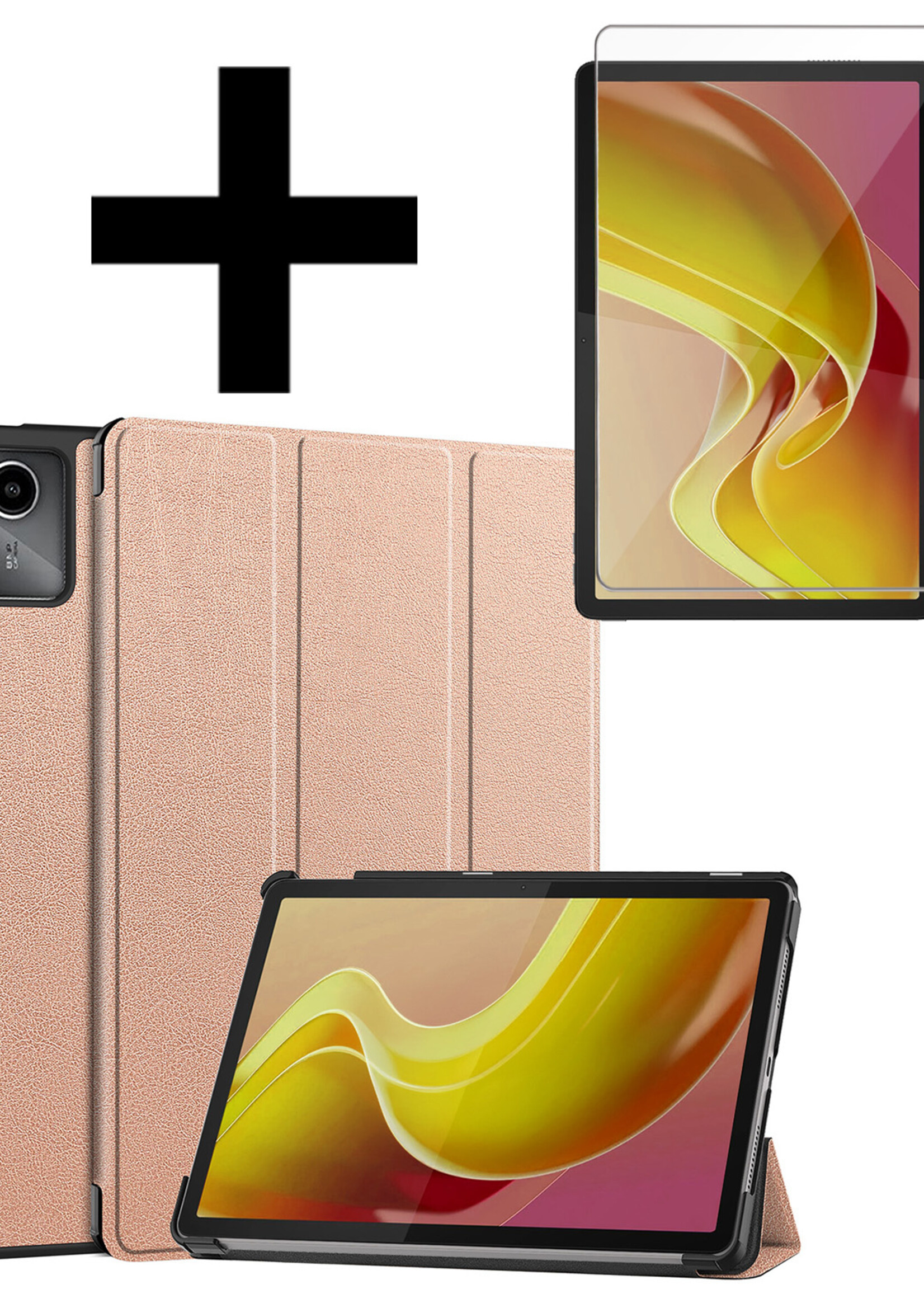 LUQ Hoes Geschikt voor Lenovo Tab M11 Hoes Luxe Hoesje Book Case Met Screenprotector - Hoesje Geschikt voor Lenovo Tab M11 (11 inch) Hoes Cover - Rosé goud