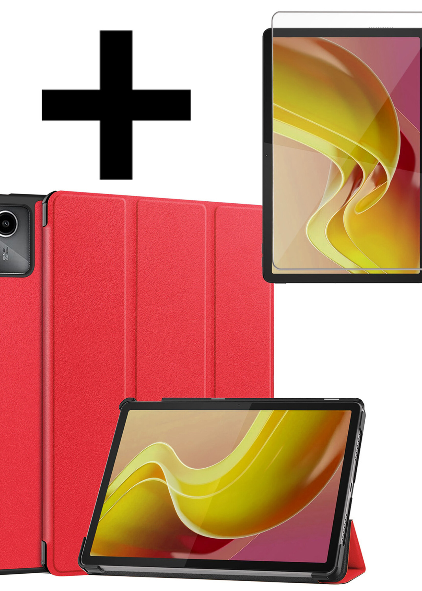 LUQ Hoes Geschikt voor Lenovo Tab M11 Hoes Luxe Hoesje Book Case Met Screenprotector - Hoesje Geschikt voor Lenovo Tab M11 (11 inch) Hoes Cover - Rood