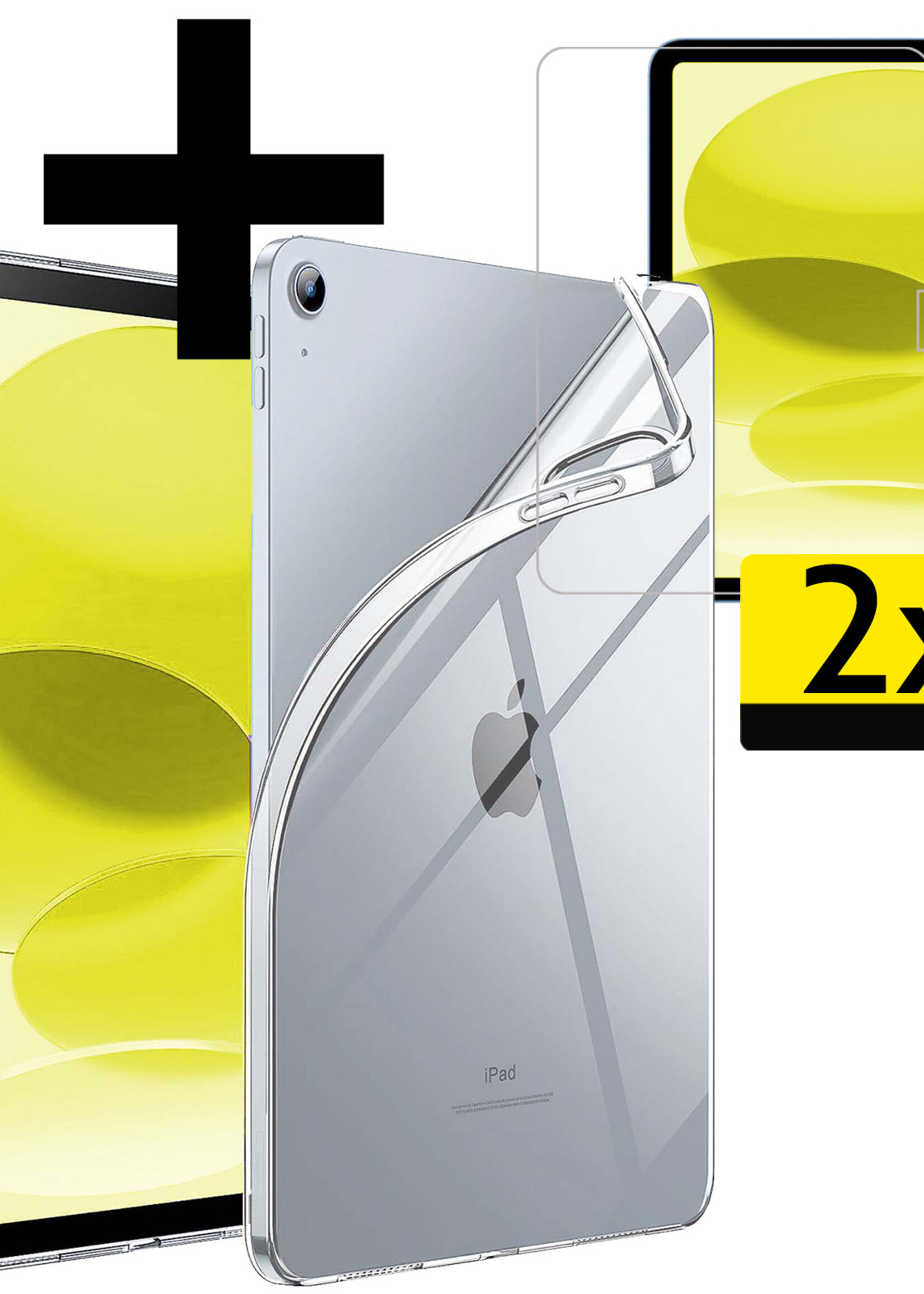 LUQ Hoes Geschikt voor iPad 2022 Hoesje Siliconen Case Hoes Siliconen Back Cover Met 2x Screenprotector - Transparant