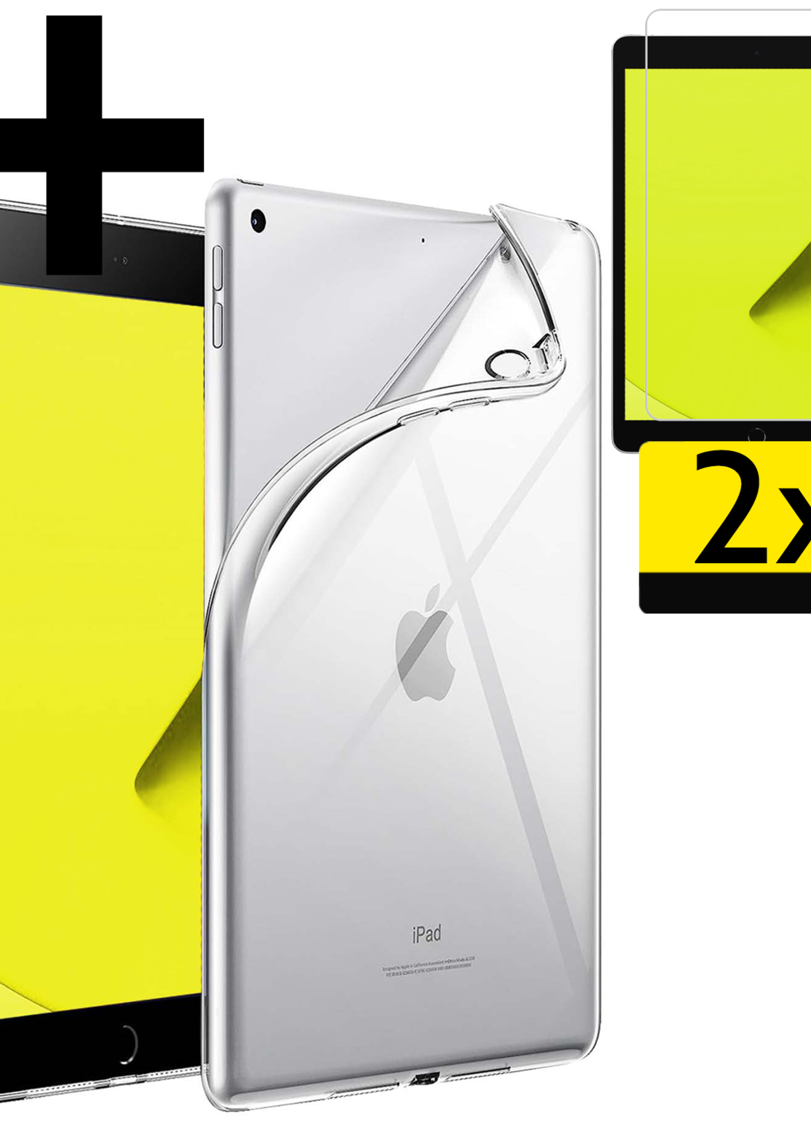 LUQ Hoes Geschikt voor iPad 10.2 2021 Hoesje Siliconen Case Hoes Siliconen Back Cover Met 2x Screenprotector - Transparant