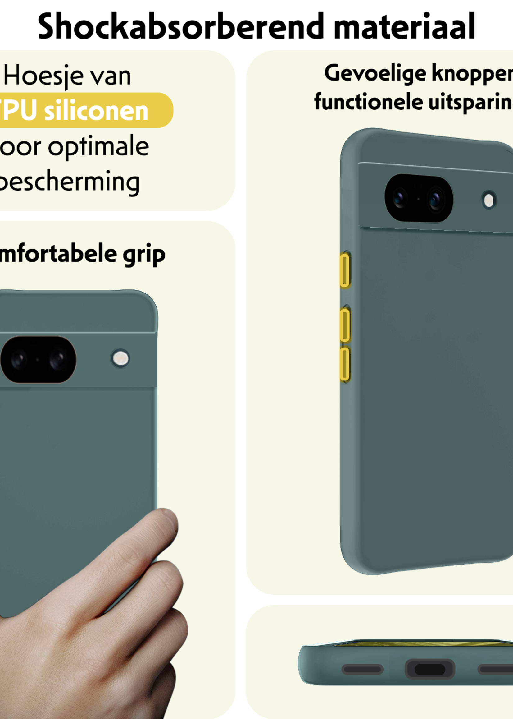 LUQ Hoesje Geschikt voor Google Pixel 8a Hoesje Siliconen Case - Hoes Geschikt voor Google Pixel 8a Hoes Siliconen - Donkergroen