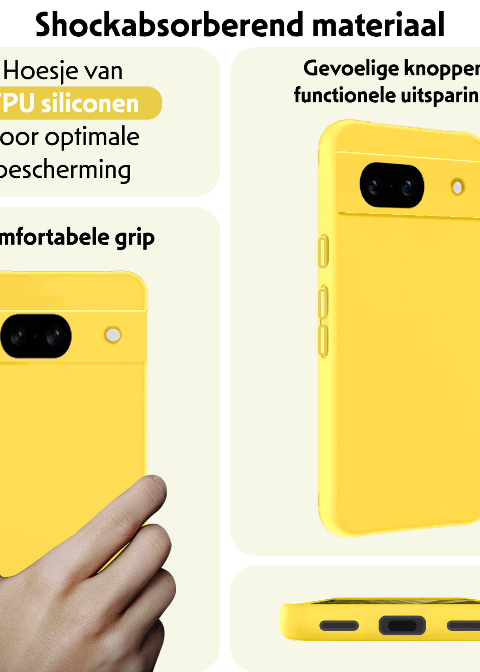 LUQ Hoesje Geschikt voor Google Pixel 8a Hoesje Siliconen Case - Hoes Geschikt voor Google Pixel 8a Hoes Siliconen - Geel