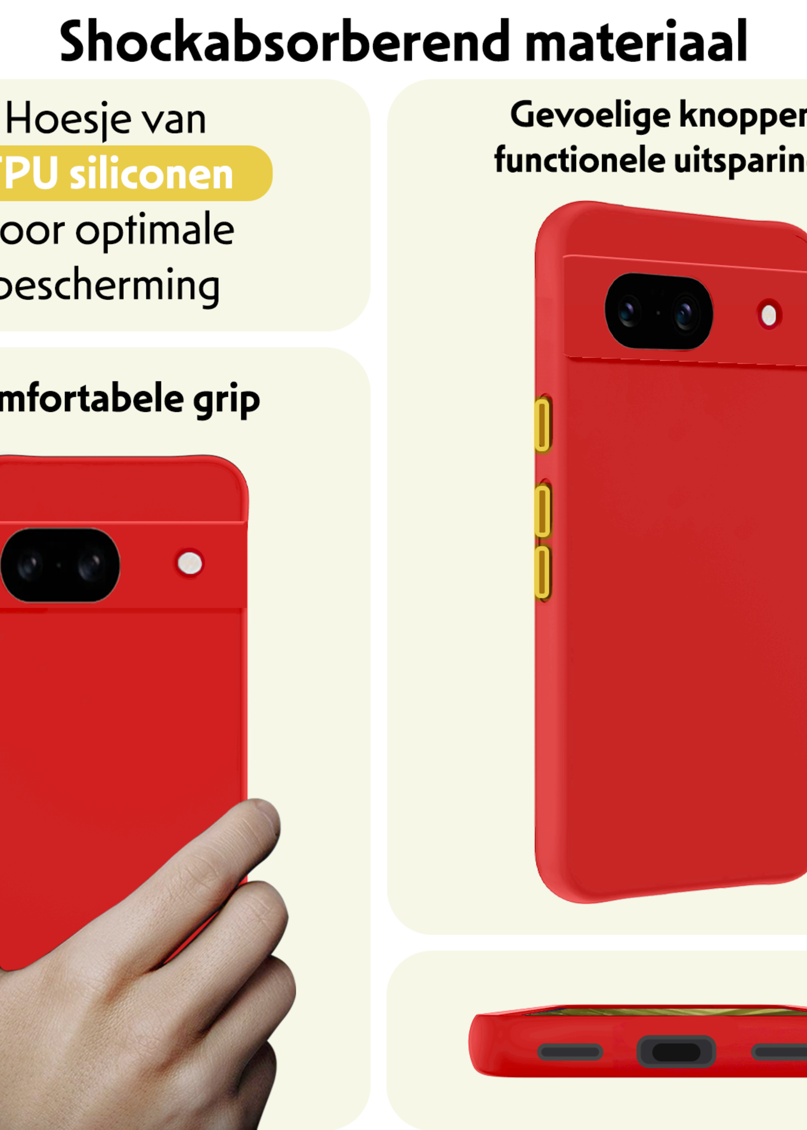 LUQ Hoesje Geschikt voor Google Pixel 8a Hoesje Siliconen Case - Hoes Geschikt voor Google Pixel 8a Hoes Siliconen - Rood