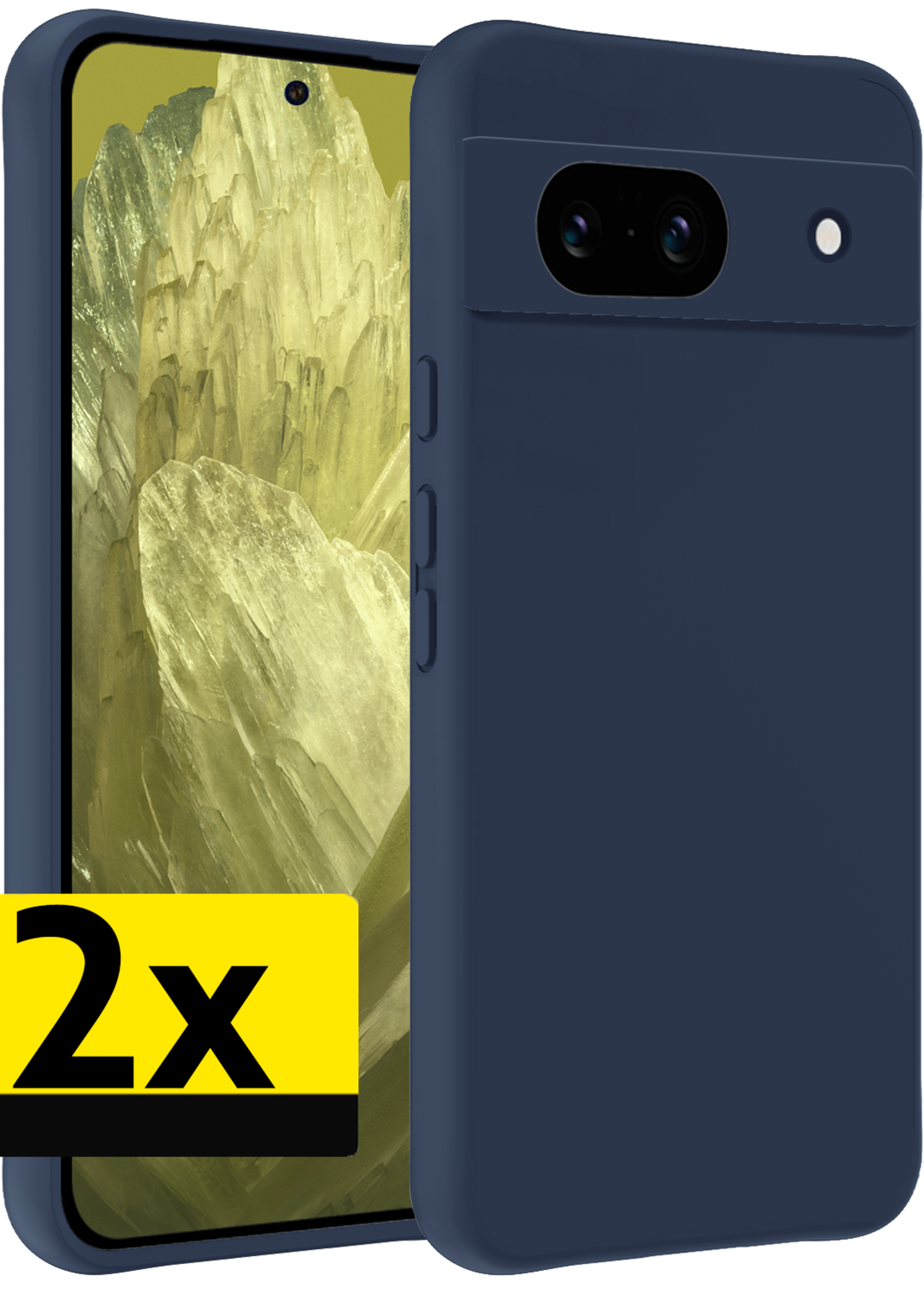 LUQ Hoesje Geschikt voor Google Pixel 8a Hoesje Siliconen Case - Hoes Geschikt voor Google Pixel 8a Hoes Siliconen - Donkerblauw - 2 Stuks