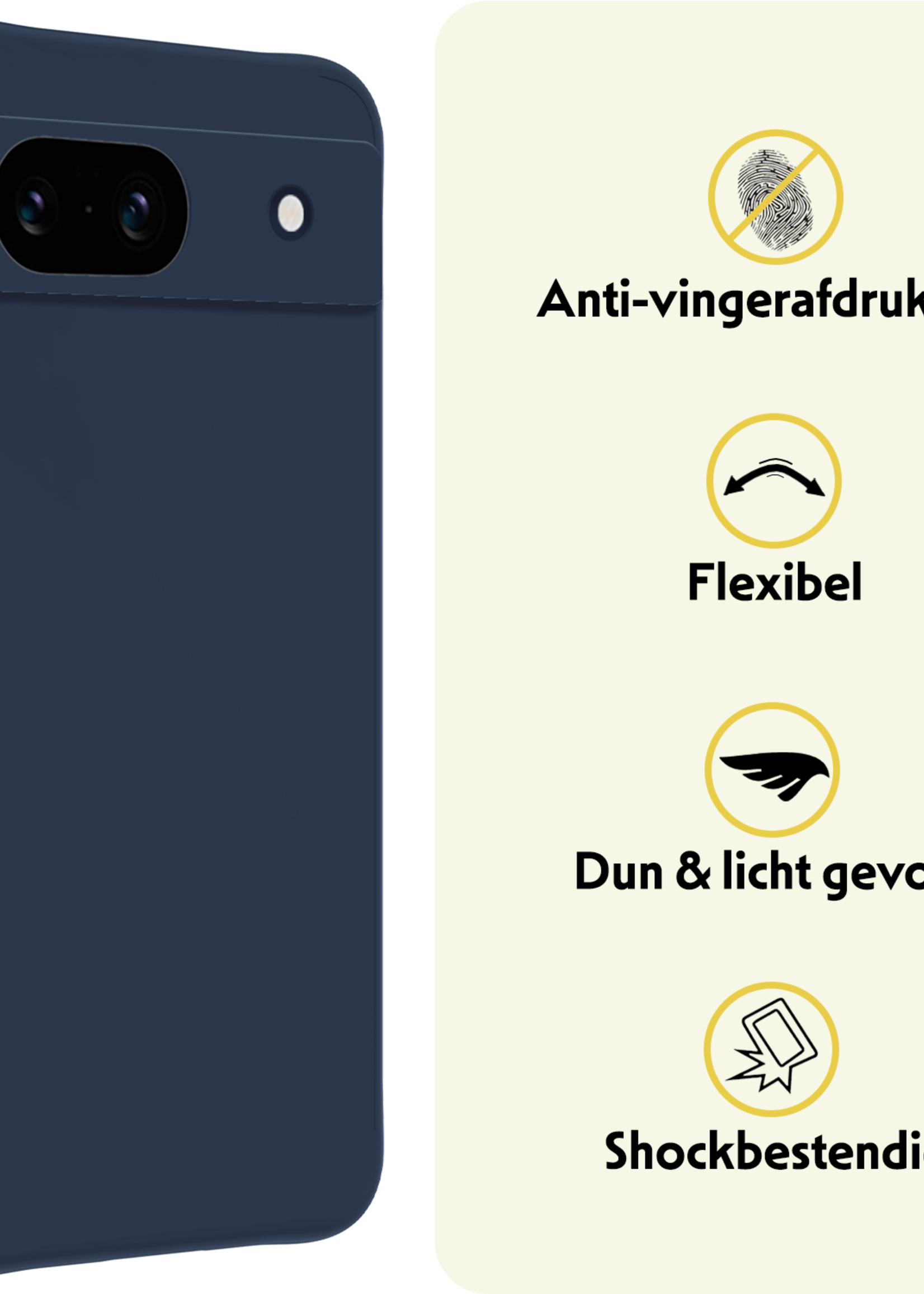 LUQ Hoesje Geschikt voor Google Pixel 8a Hoesje Siliconen Case - Hoes Geschikt voor Google Pixel 8a Hoes Siliconen - Donkerblauw - 2 Stuks