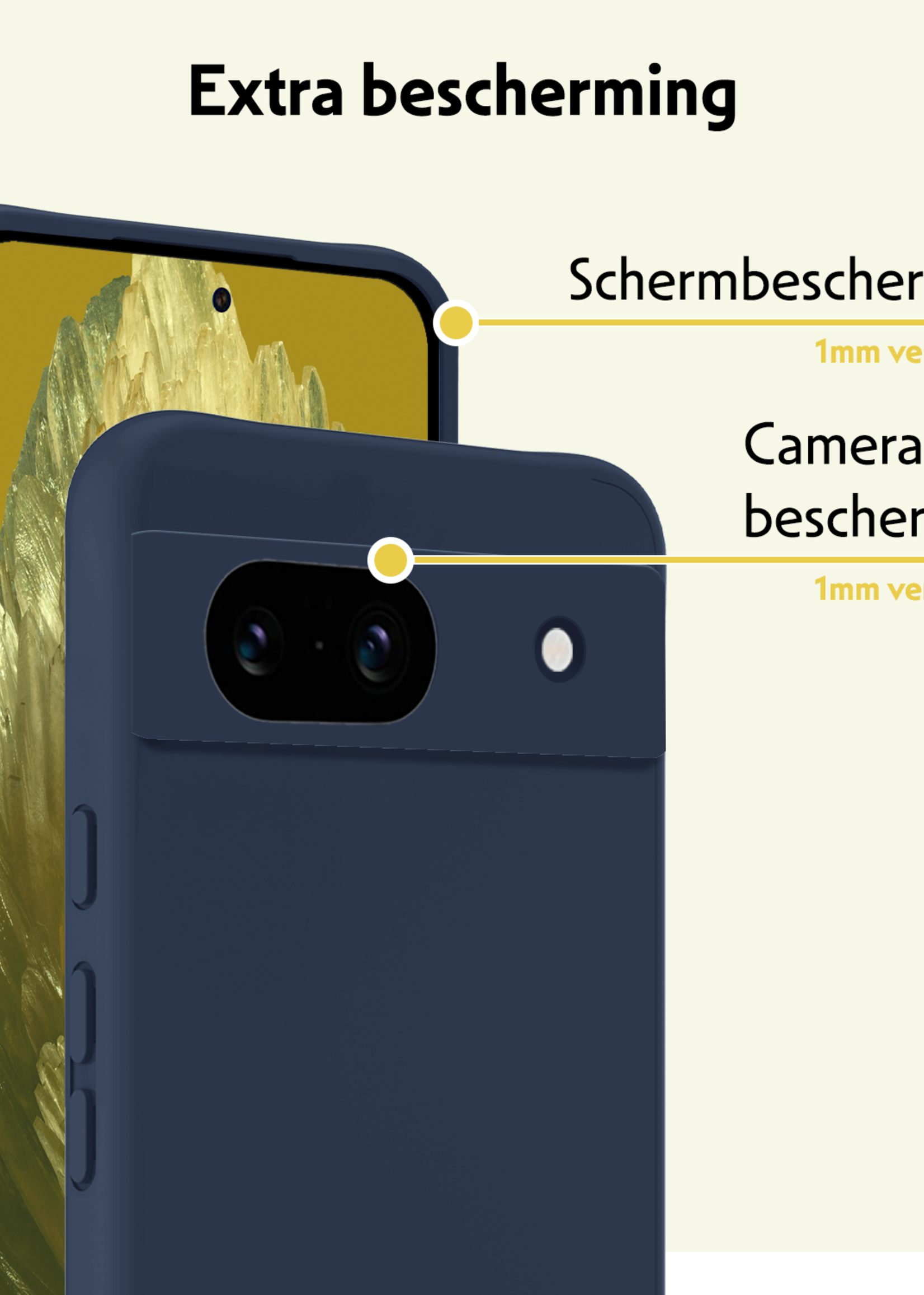LUQ Hoesje Geschikt voor Google Pixel 8a Hoesje Siliconen Case - Hoes Geschikt voor Google Pixel 8a Hoes Siliconen - Donkerblauw - 2 Stuks