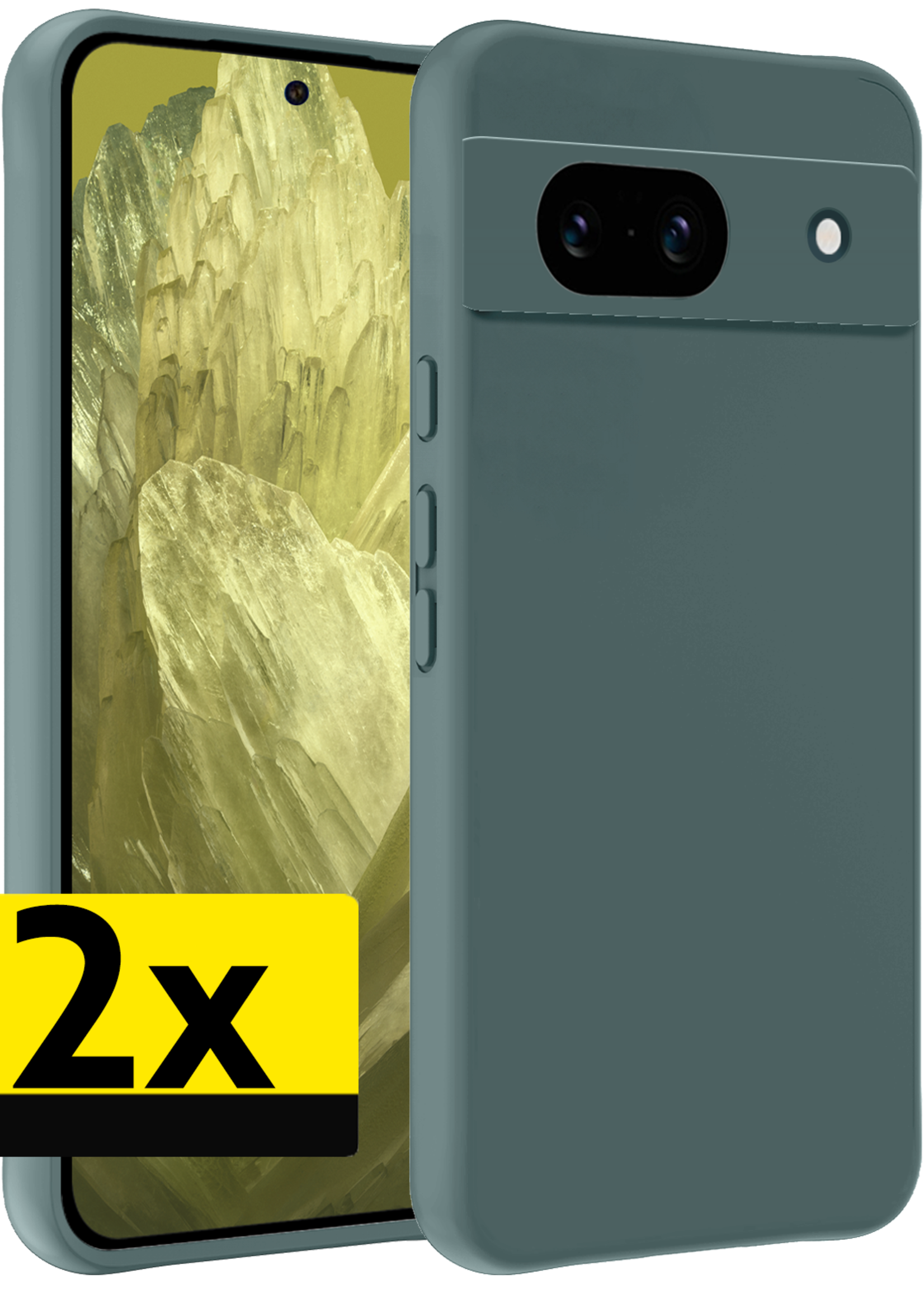 LUQ Hoesje Geschikt voor Google Pixel 8a Hoesje Siliconen Case - Hoes Geschikt voor Google Pixel 8a Hoes Siliconen - Donkergroen - 2 Stuks