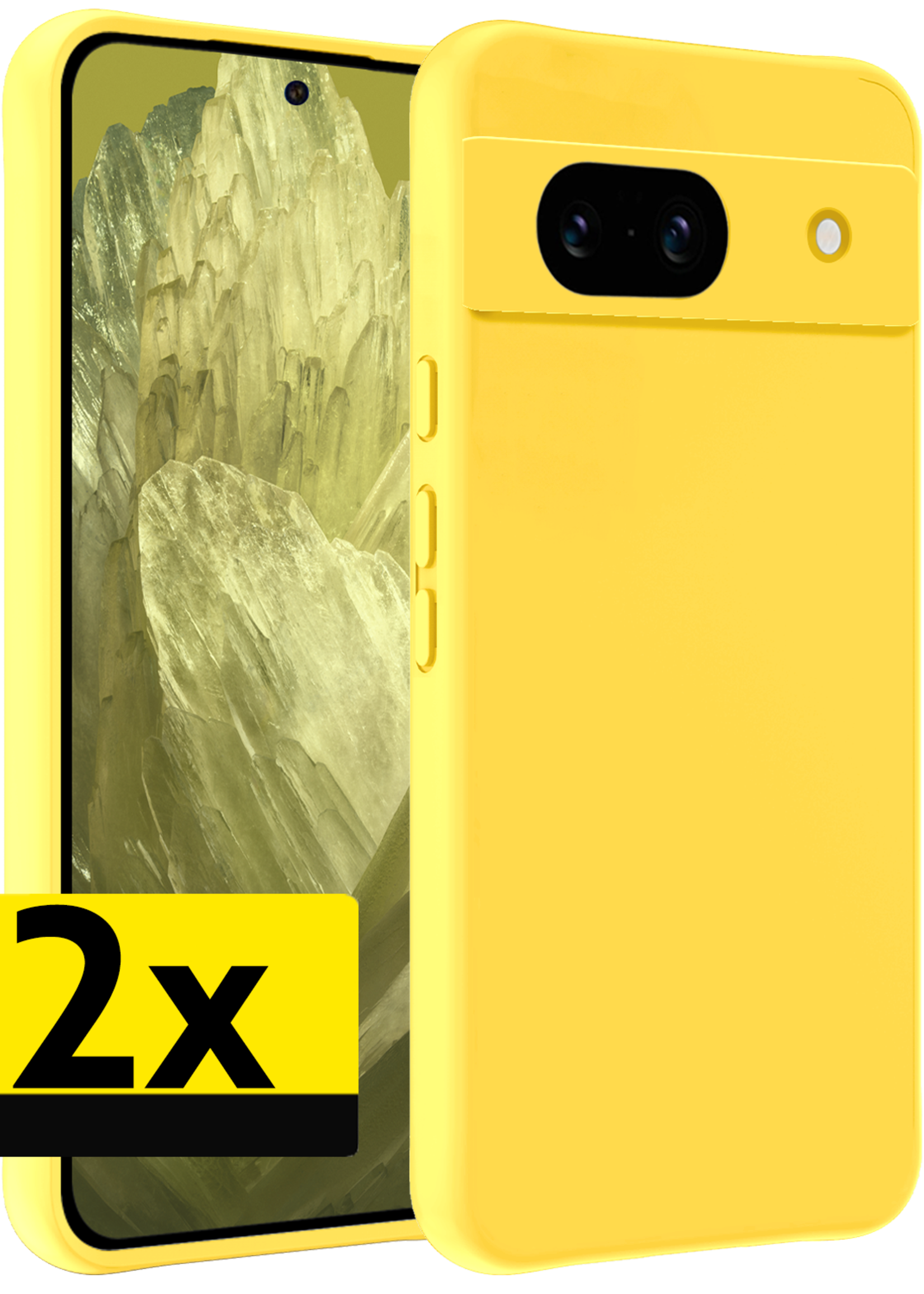 LUQ Hoesje Geschikt voor Google Pixel 8a Hoesje Siliconen Case - Hoes Geschikt voor Google Pixel 8a Hoes Siliconen - Geel - 2 Stuks