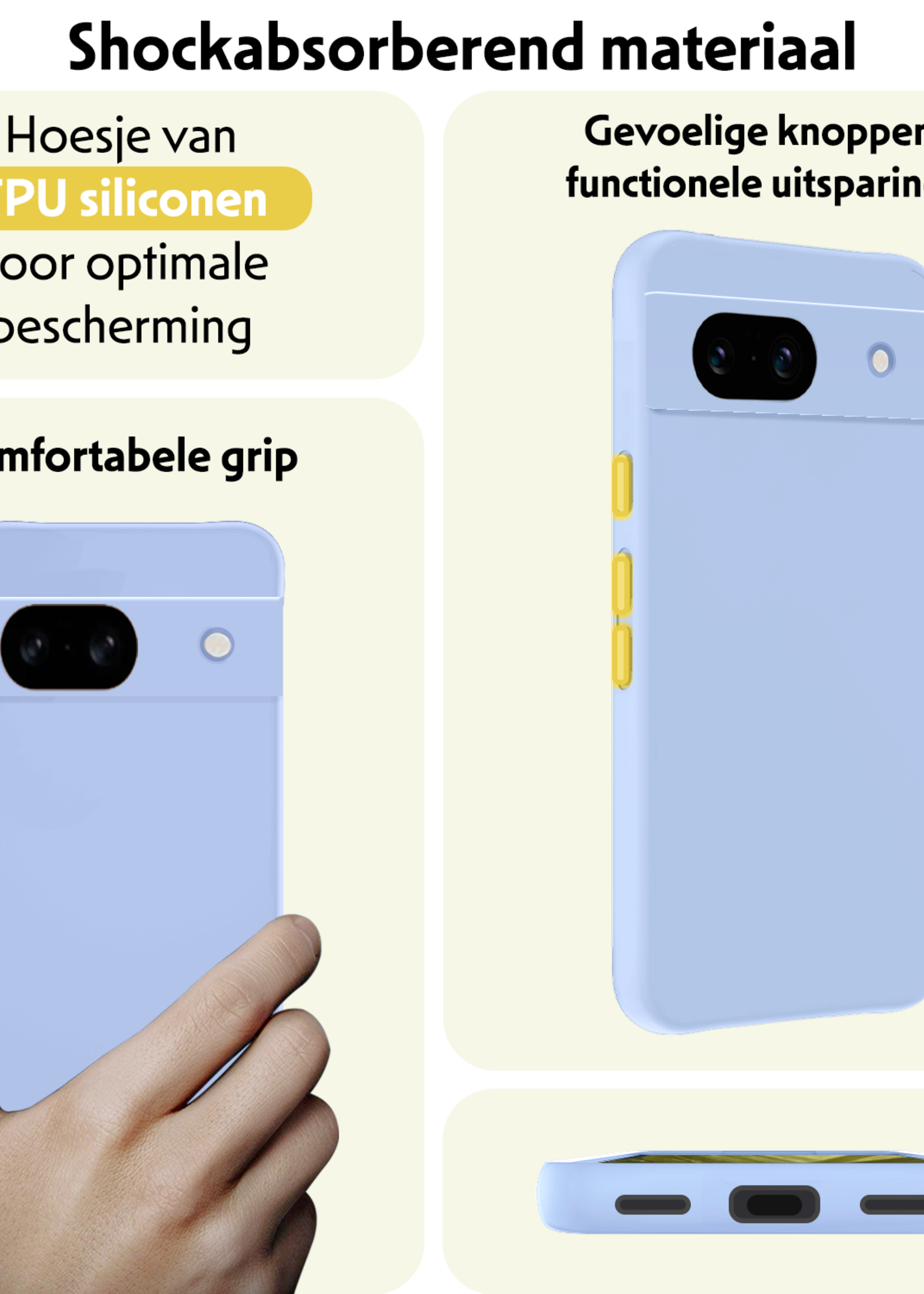LUQ Hoesje Geschikt voor Google Pixel 8a Hoesje Siliconen Case - Hoes Geschikt voor Google Pixel 8a Hoes Siliconen - Lichtblauw - 2 Stuks