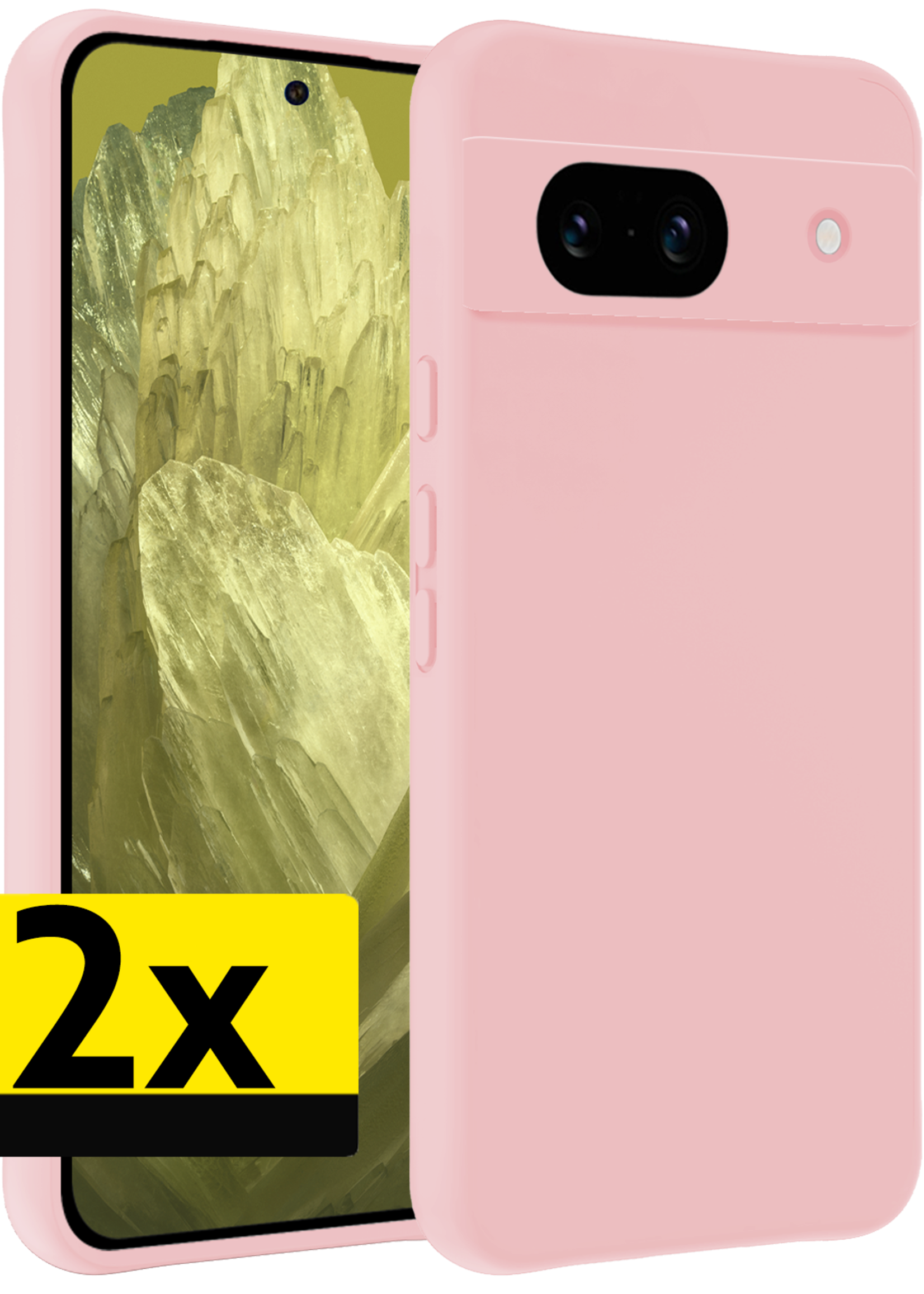 LUQ Hoesje Geschikt voor Google Pixel 8a Hoesje Siliconen Case - Hoes Geschikt voor Google Pixel 8a Hoes Siliconen - Lichtroze - 2 Stuks