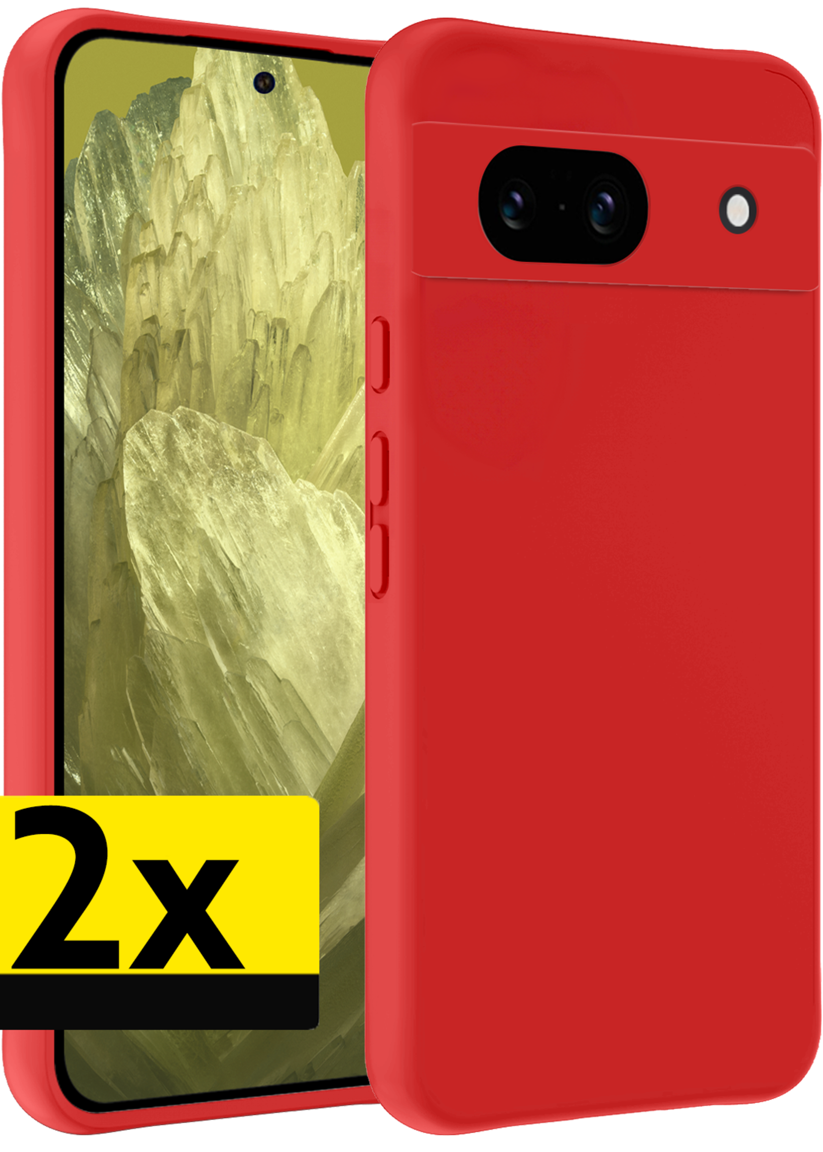LUQ Hoesje Geschikt voor Google Pixel 8a Hoesje Siliconen Case - Hoes Geschikt voor Google Pixel 8a Hoes Siliconen - Rood - 2 Stuks