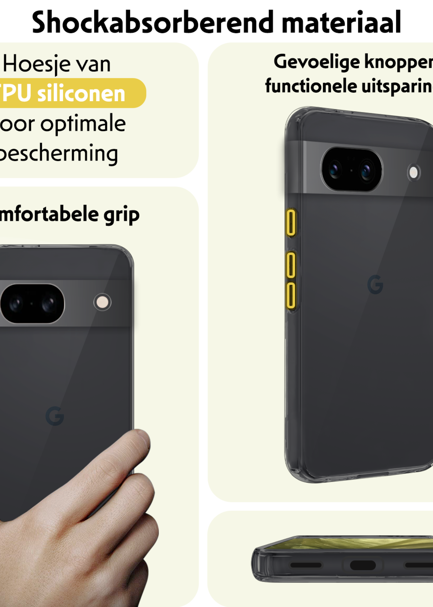 LUQ Hoesje Geschikt voor Google Pixel 8a Hoesje Siliconen Case - Hoes Geschikt voor Google Pixel 8a Hoes Siliconen - Transparant - 2 Stuks
