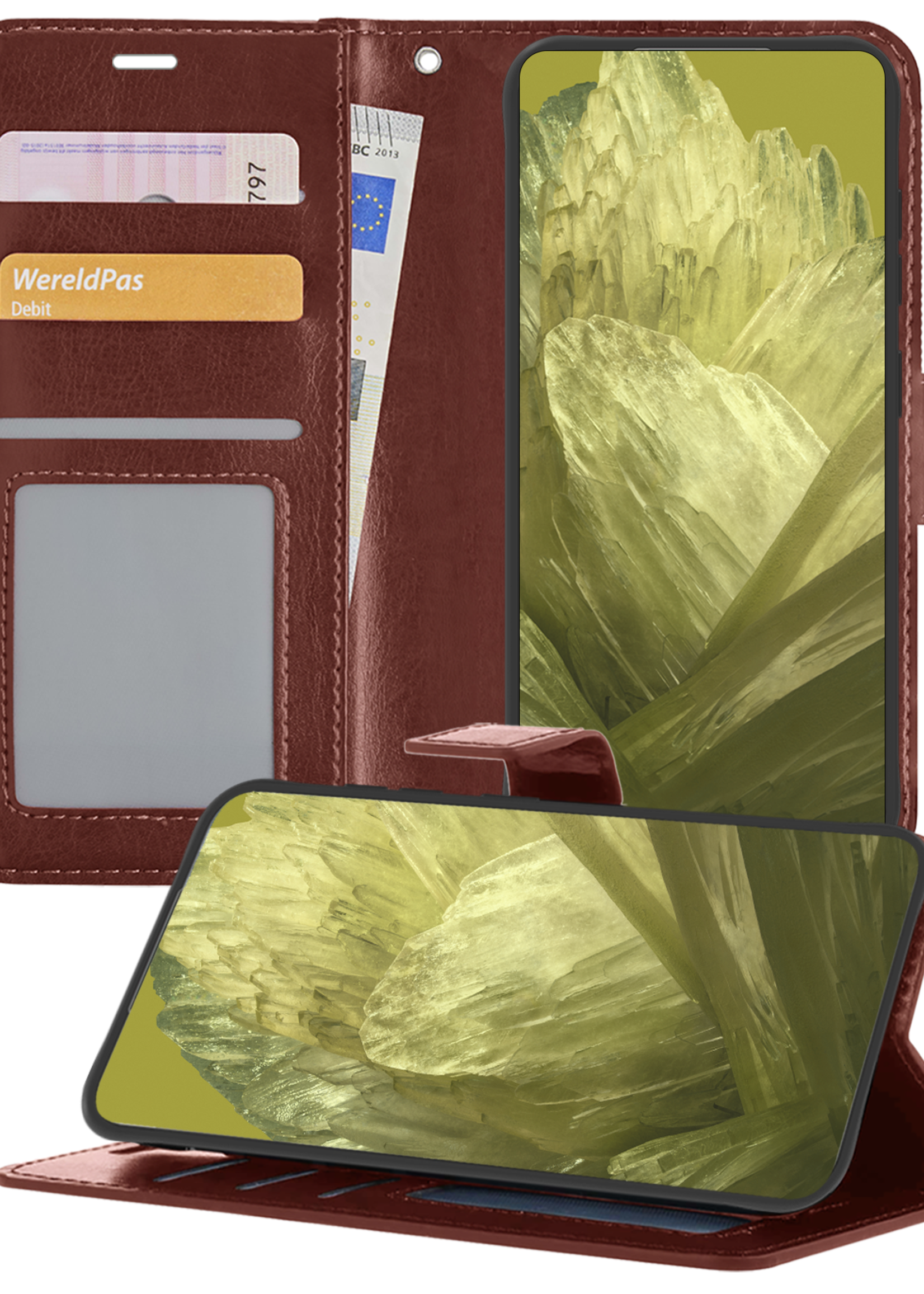 LUQ Hoesje Geschikt voor Google Pixel 8a Hoesje Book Case Hoes Wallet Cover - Hoes Geschikt voor Google Pixel 8a Hoesje Bookcase Hoes - Bruin