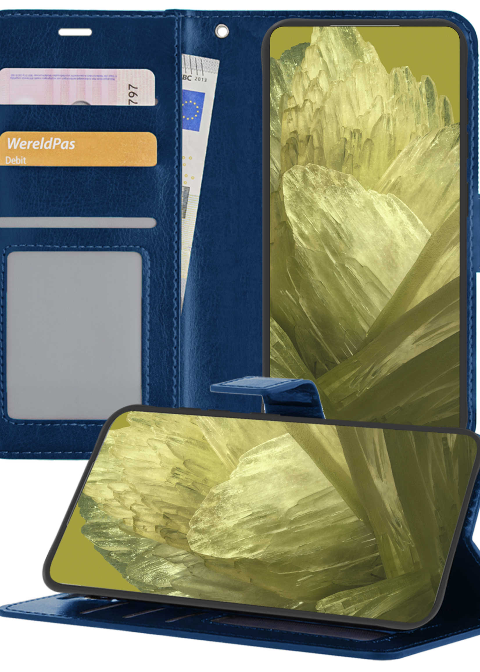 LUQ Hoesje Geschikt voor Google Pixel 8a Hoesje Book Case Hoes Wallet Cover - Hoes Geschikt voor Google Pixel 8a Hoesje Bookcase Hoes - Donkerblauw